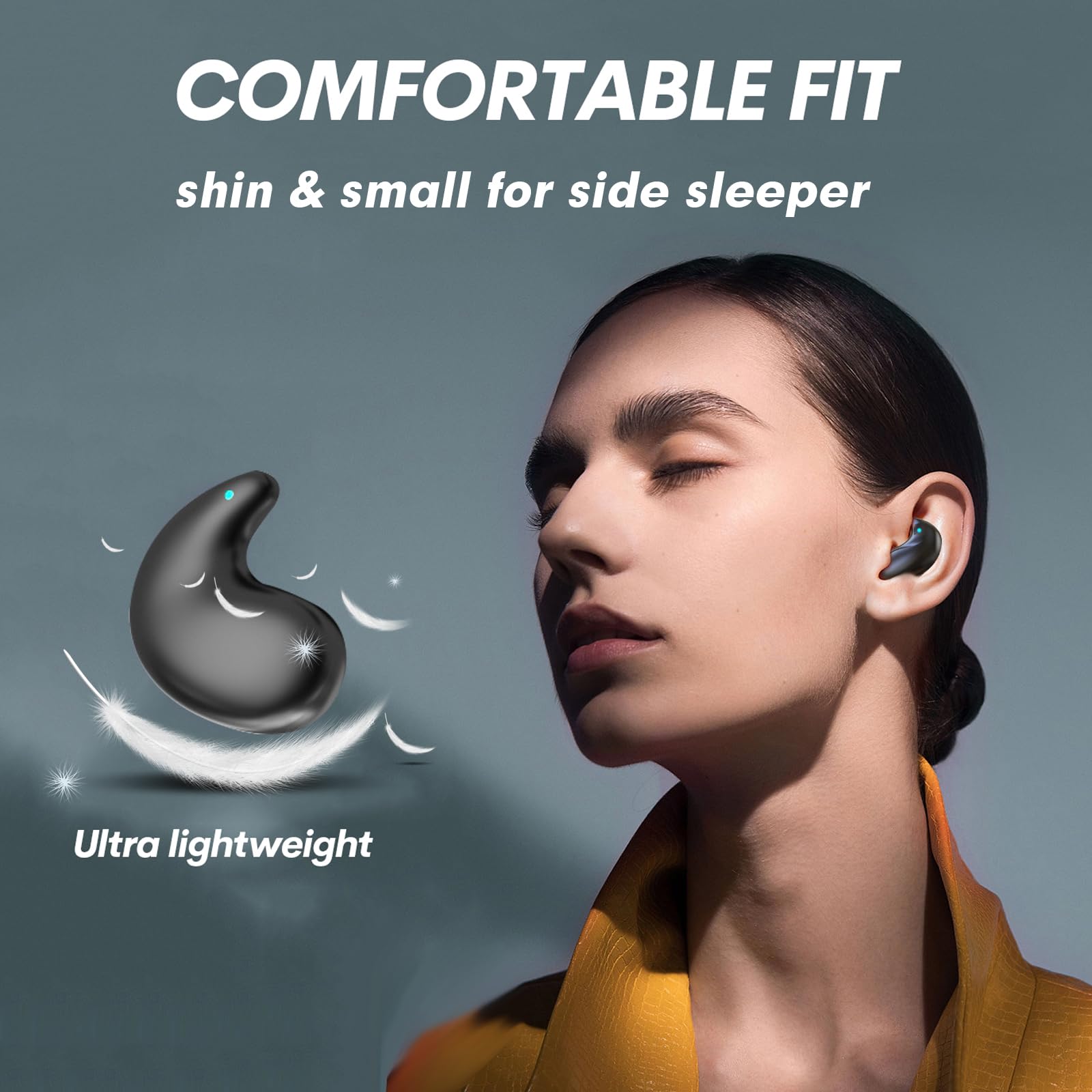 Wireless Bluetooth Sleep Headphones for Side Sleepers - Smallest Invisible Earbuds for Small Ears, Comfortable Mini Earphones for Sleeping, Travel & Meditation - Perfect for Night Use, Airplane & Office Napping