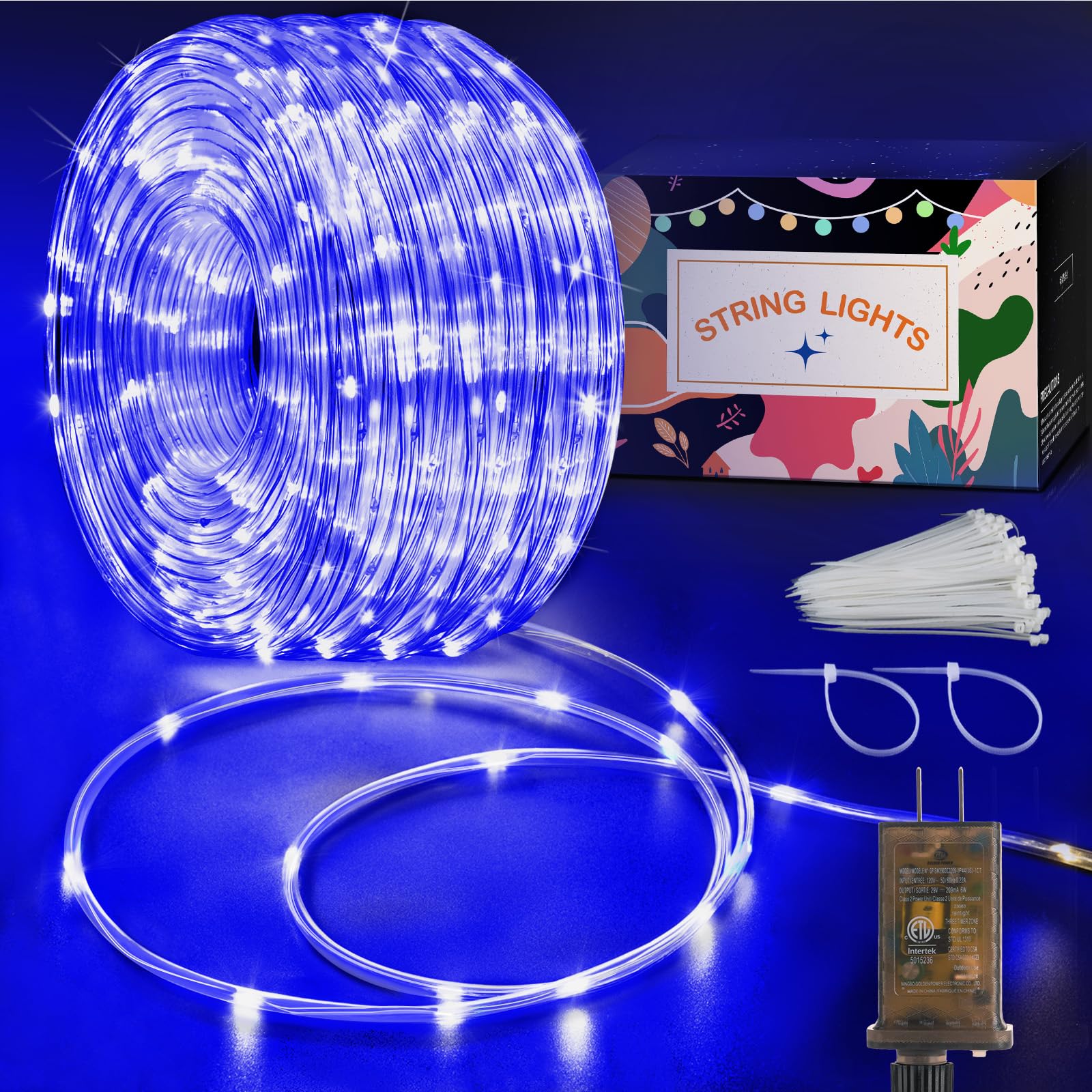 KNONEW 50FT Waterproof LED Rope Lights - 300 LEDs with 8 Lighting Modes, Clear Tube for Indoor & Outdoor Use | Perfect for Bedroom, Garden, Patio, Christmas Tree, RV, Wedding & Holiday Decorations (Blue)