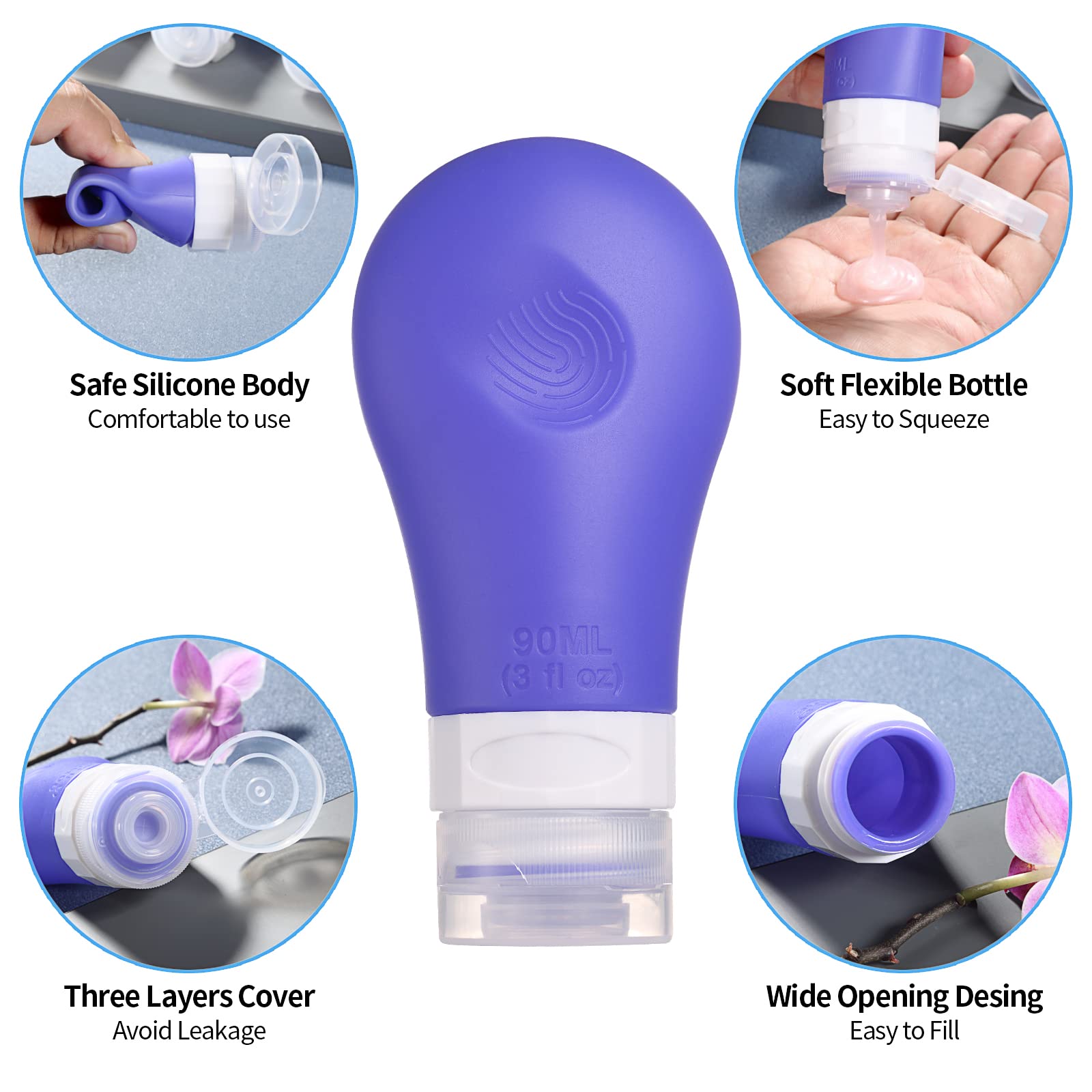 Gemice 16 Pack TSA Approved Silicone Travel Bottles Set - Leak Proof 2oz & 3oz Squeezable Containers for Shampoo, Conditioner, Lotion & Body Wash - Perfect for Air Travel, Gym, Camping & Vacation Toiletries