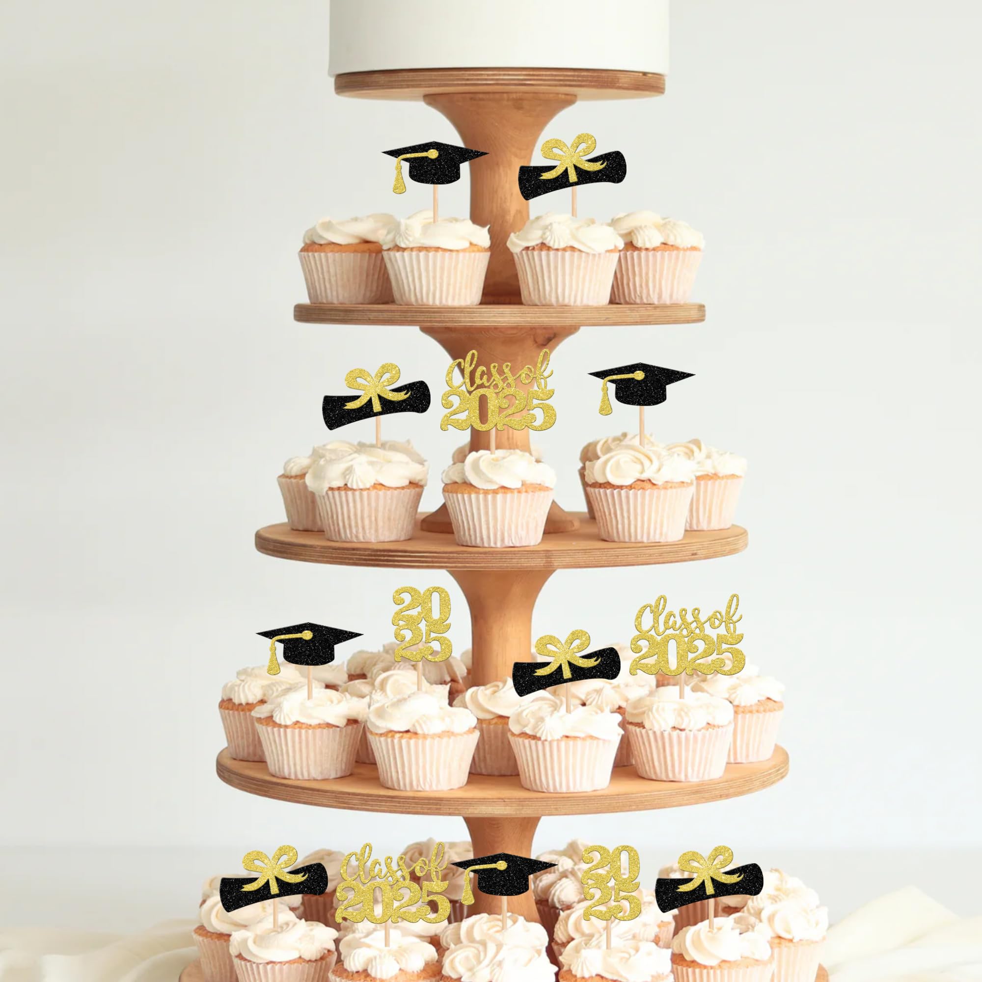 36 PCS 2025 Graduation Cupcake Toppers - Glitter Class of 2025 Graduation Cap & Diploma Cake Decorations - Gold Party Supplies for Graduation Ceremony, School Celebration & Dessert Table Decor