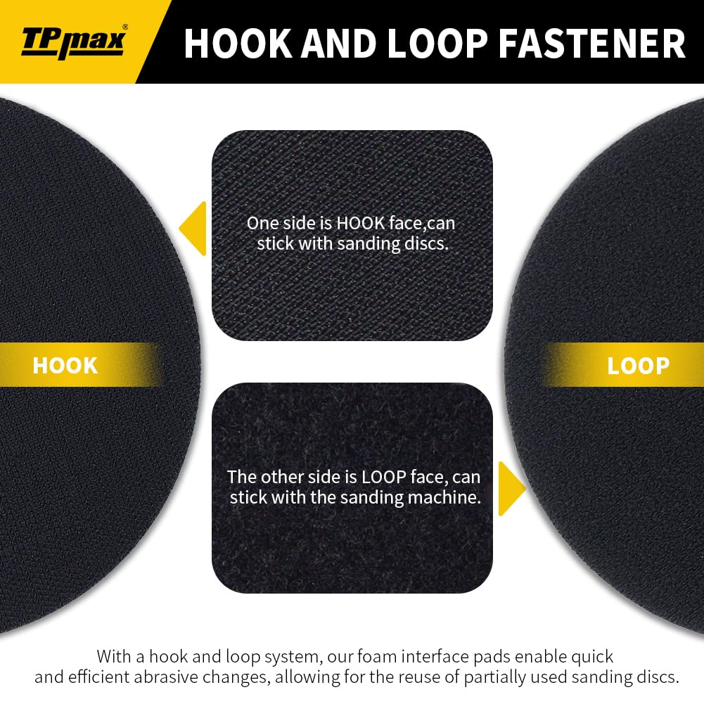 5 Pack 6 Inch Hook and Loop Sanding Interface Pads - Soft Density Sponge Cushion Buffer Backing Pads for Orbital Sander, Woodworking, Metal Polishing & DIY Projects - Perfect for Smoothing Wood, Removing Paint & Surface Preparation