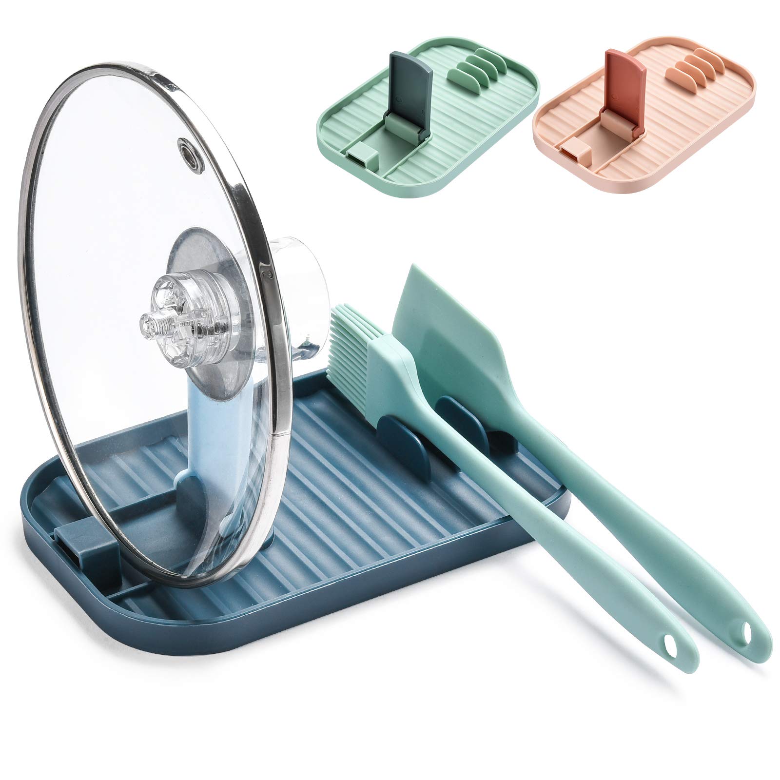 Foldable Eco-Friendly Spoon Rest & Pot Lid Holder - Non-Slip Kitchen Utensil Organizer with Hanging Drip Pad for Spoons, Lids, Spatulas & Tongs - Space Saving Cutting Board Accessory (Blue) - Perfect for Small Kitchens & Cooking Enthusiasts