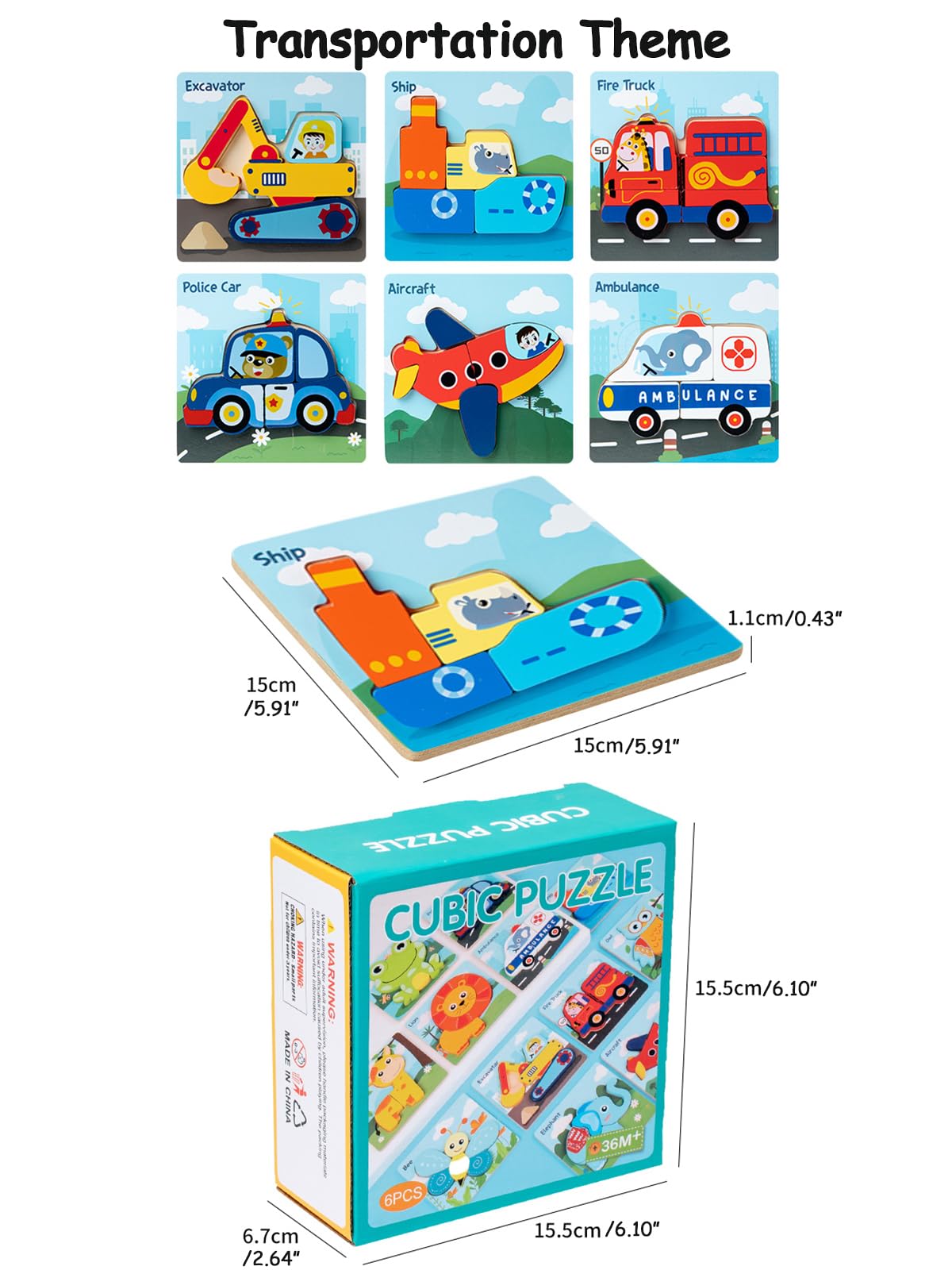 Montessori Wooden Puzzles for Toddlers 1-3 - 6 Pack STEM Learning Toys for Preschoolers - Perfect for Early Education & Playtime