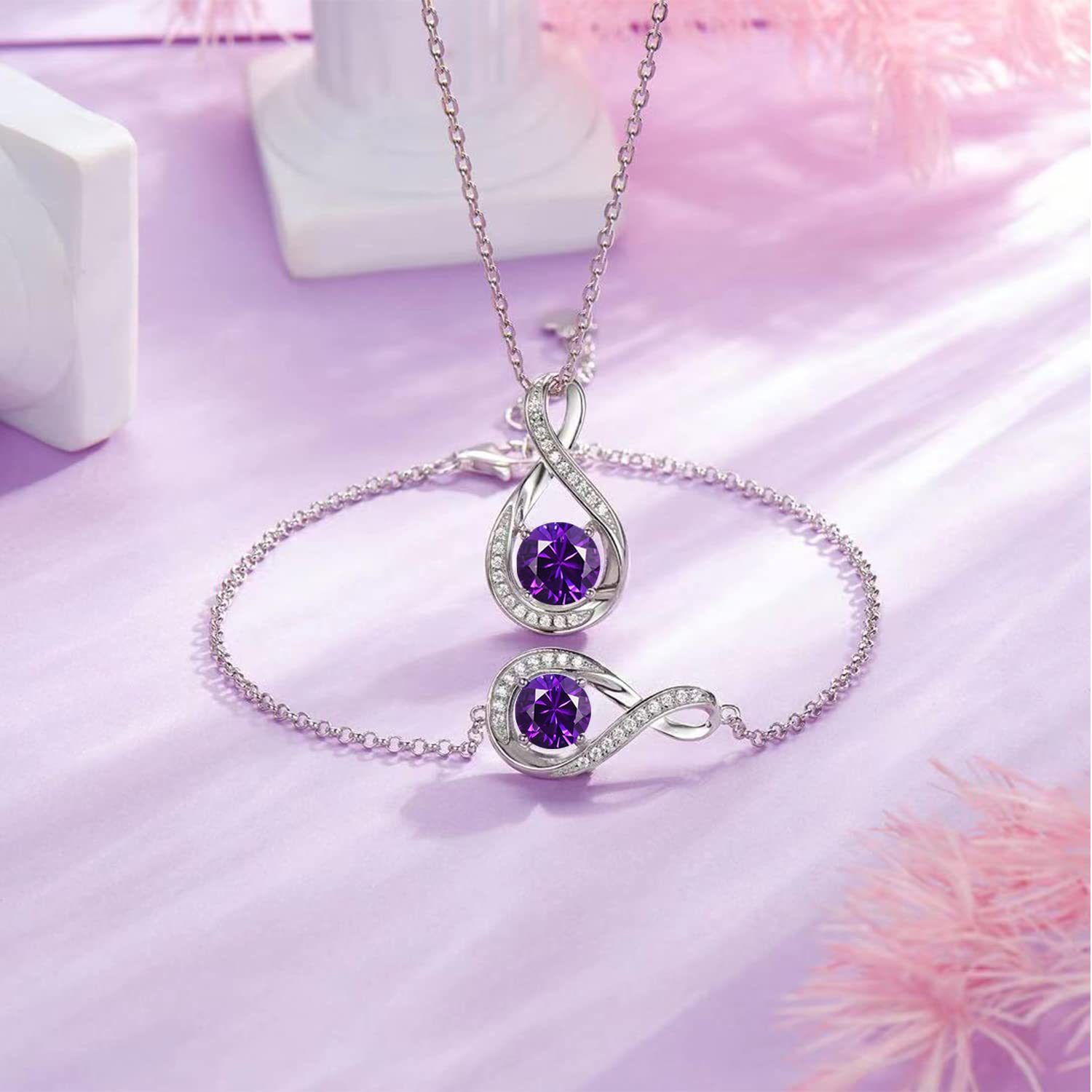 925 Sterling Silver Birthstone Necklace for Women - Infinity Pendant with Adjustable Chain | Personalized Fine Jewelry Gift for Her, Mom, Wife | Birthday, Anniversary, Mother's Day Present | Everyday Wear & Special Occasions