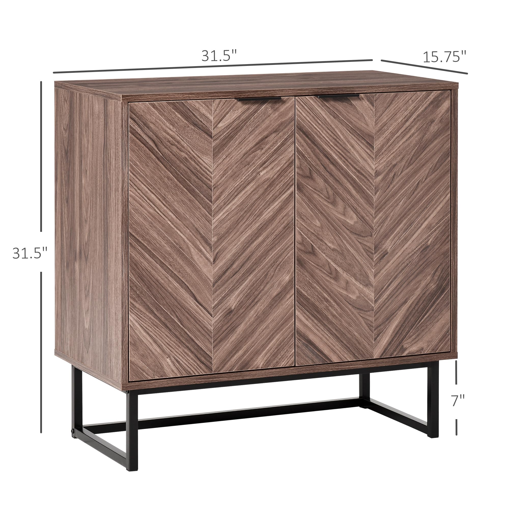 HOMCOM Sideboard Buffet Cabinet - Chevron Double Door Kitchen Storage Cabinet with Adjustable Shelf, Walnut Finish - Perfect for Dining Room, Living Room & Kitchen Organization
