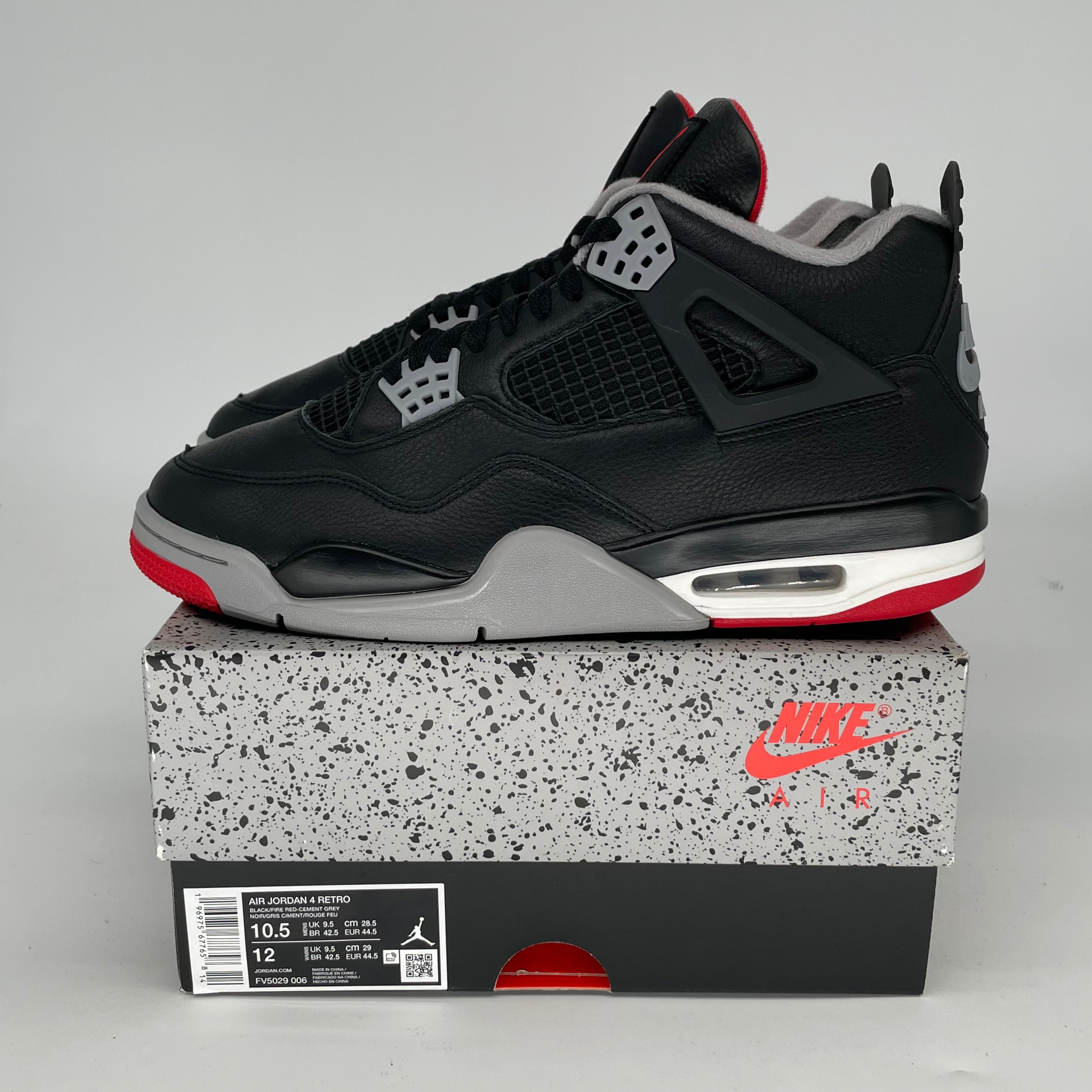 Original Air Jordan 4 Bred Reimagined Men's Basketball Shoes - Size 10.5 / Women's 12W (FV5029-006) | Retro Sneakers for Streetwear, Gym & Casual Outfits