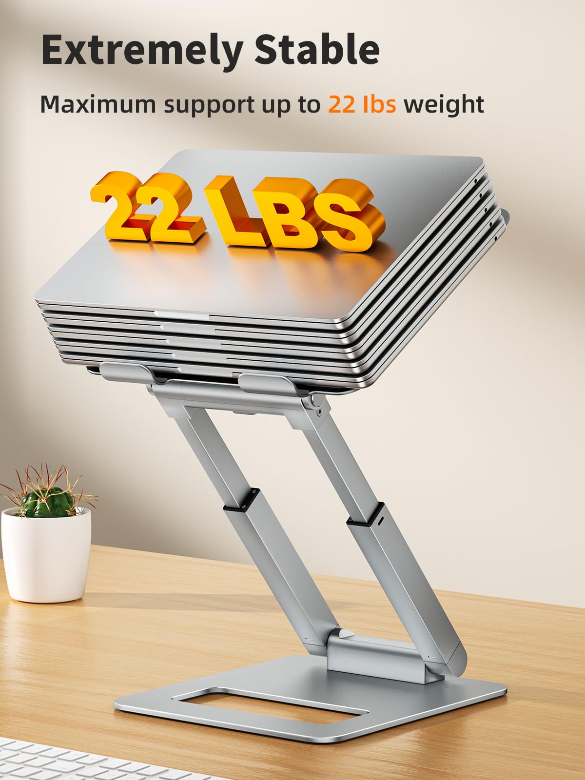 Adjustable Height Laptop Stand for Desk, Ergonomic Sit-Stand Computer Riser for Posture Support, Aluminum Laptop Holder for Spine Protection, Compatible with MacBook Pro & All 10-17