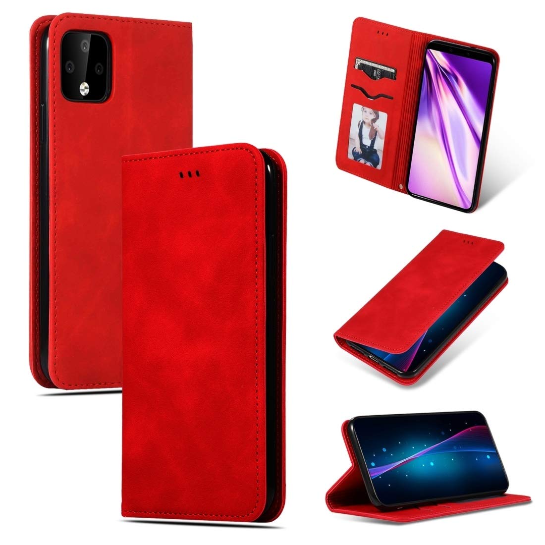 Vintage Leather Magnetic Flip Case for Google Pixel 4XL - Soft Skin Feel, Business Style (Red) | Perfect for Office, Travel & Everyday Protection