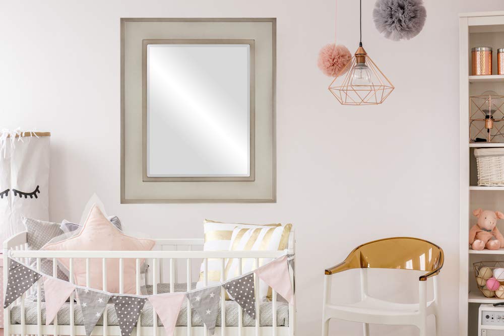 Montreal Style Rectangle Beveled Wall Mirror - Taupe Frame - 29x35 Inches - Elegant Home Decor for Living Room, Bedroom & Entryway