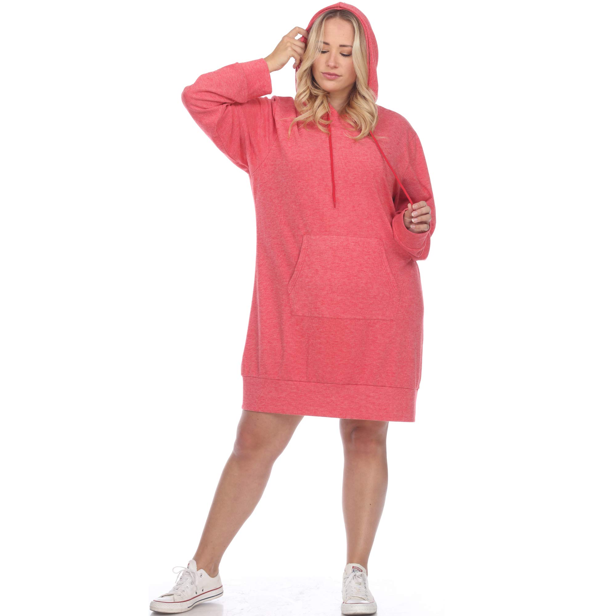 White Mark Plus Size Hoodie Sweatshirt Dress for Women - Cozy Oversized Pullover Hoodie Dress for Casual Wear, Lounge & Street Style