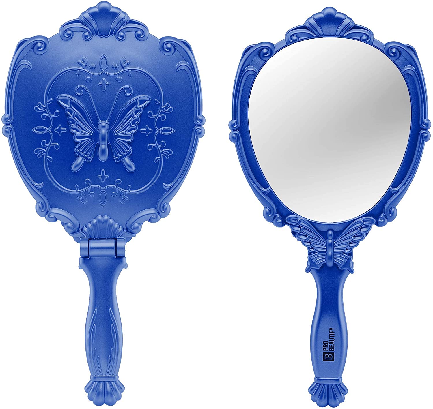 Butterfly Design Handheld Mirror with Handle - 180° Folding Portable Makeup Mirror for Travel, Lightweight & Durable - Perfect for Home, Office, and On-the-Go Touch Ups (Blue)