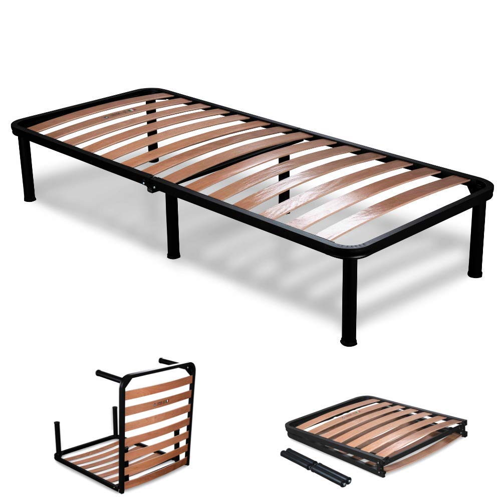 EvergreenWeb - 80x190cm Wooden Slat & Iron Frame Detachable Orthopedic Bed Base with 6 Removable Legs, Universal Fit for All Beds & Mattresses | Perfect for Guest Rooms, Dorms & Small Spaces