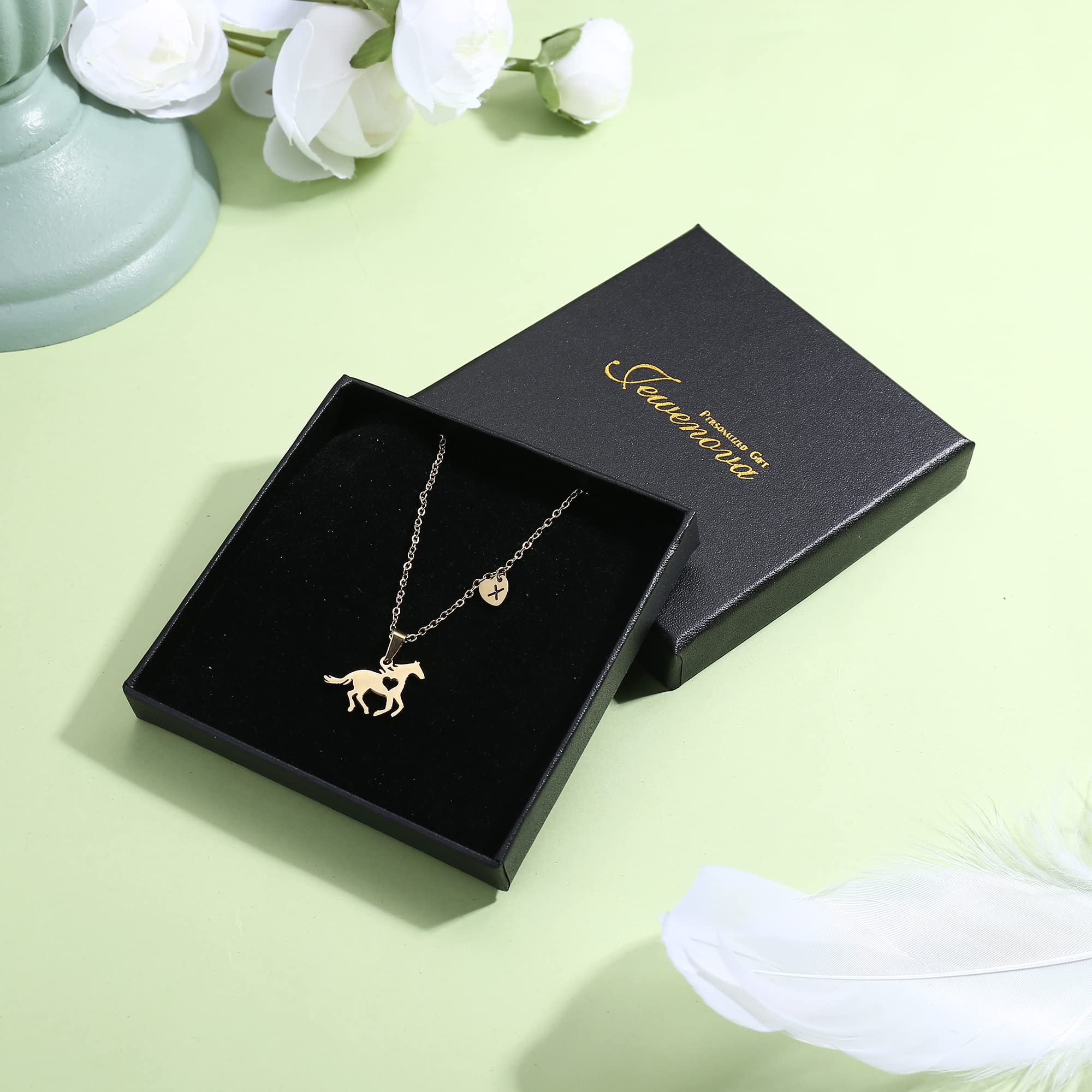 Jewenova Dainty Horse Necklace for Women - Initial A Heart Charm Pendant, Stainless Steel Horse Jewelry Gift for Her - Perfect for Horse Lovers, Birthday & Anniversary Gifts (Silver Tone)