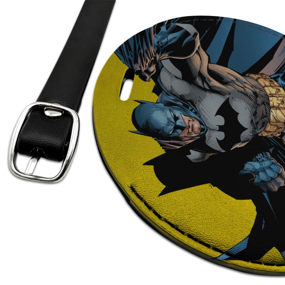 Batman Character Round Leather Luggage Tag - Durable Suitcase ID Tag for Travel - Perfect for Carry-On Bags, Backpacks & Suitcase Identification