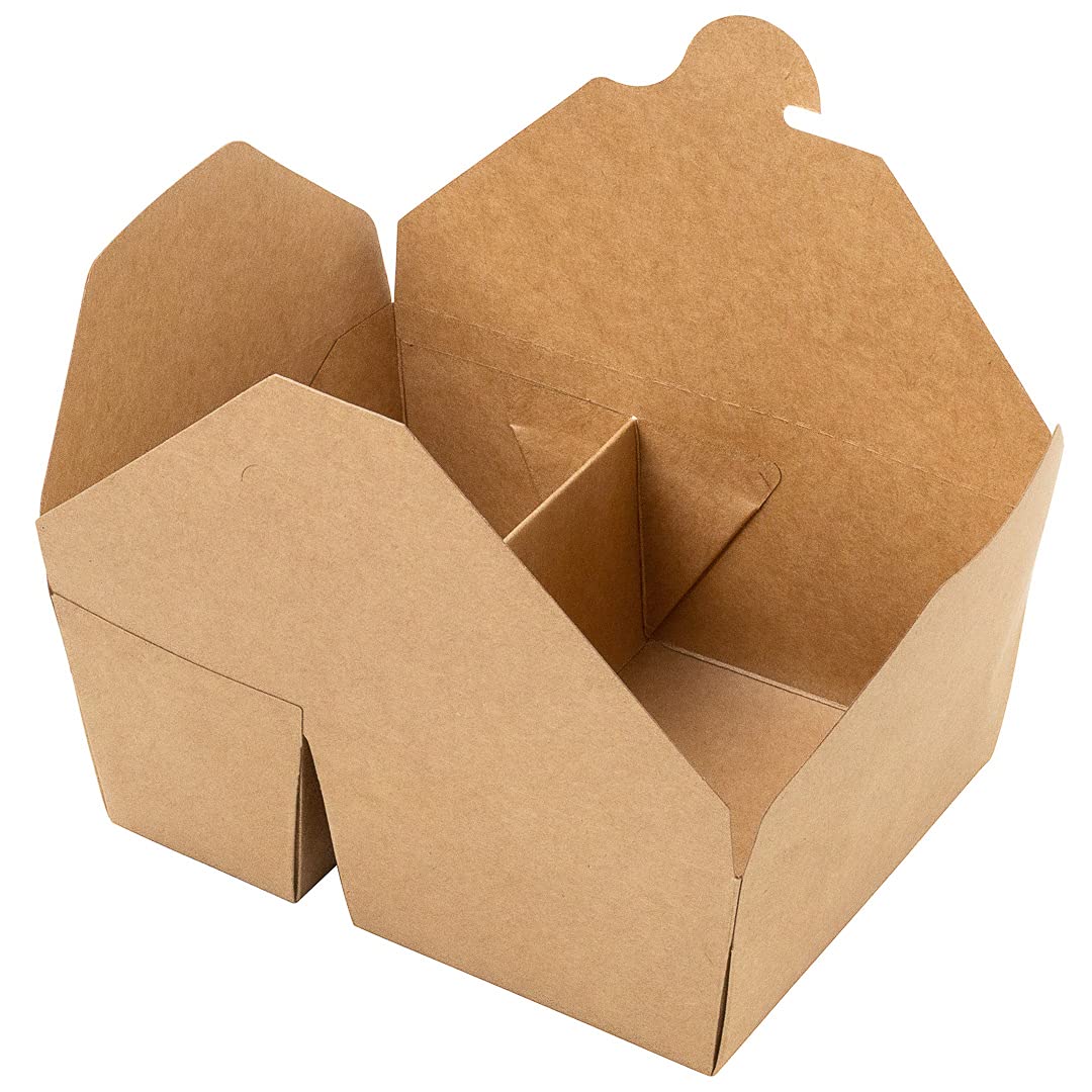 Eco-Friendly 47oz Kraft Paper Takeout Containers - 200 Pack 2-Compartment Greaseproof Food Boxes with Secure Tab-Lock | Ideal for Restaurants, Catering & Meal Prep | Safe for Hot/Cold Foods, Perfect for Takeout, Delivery & Leftovers
