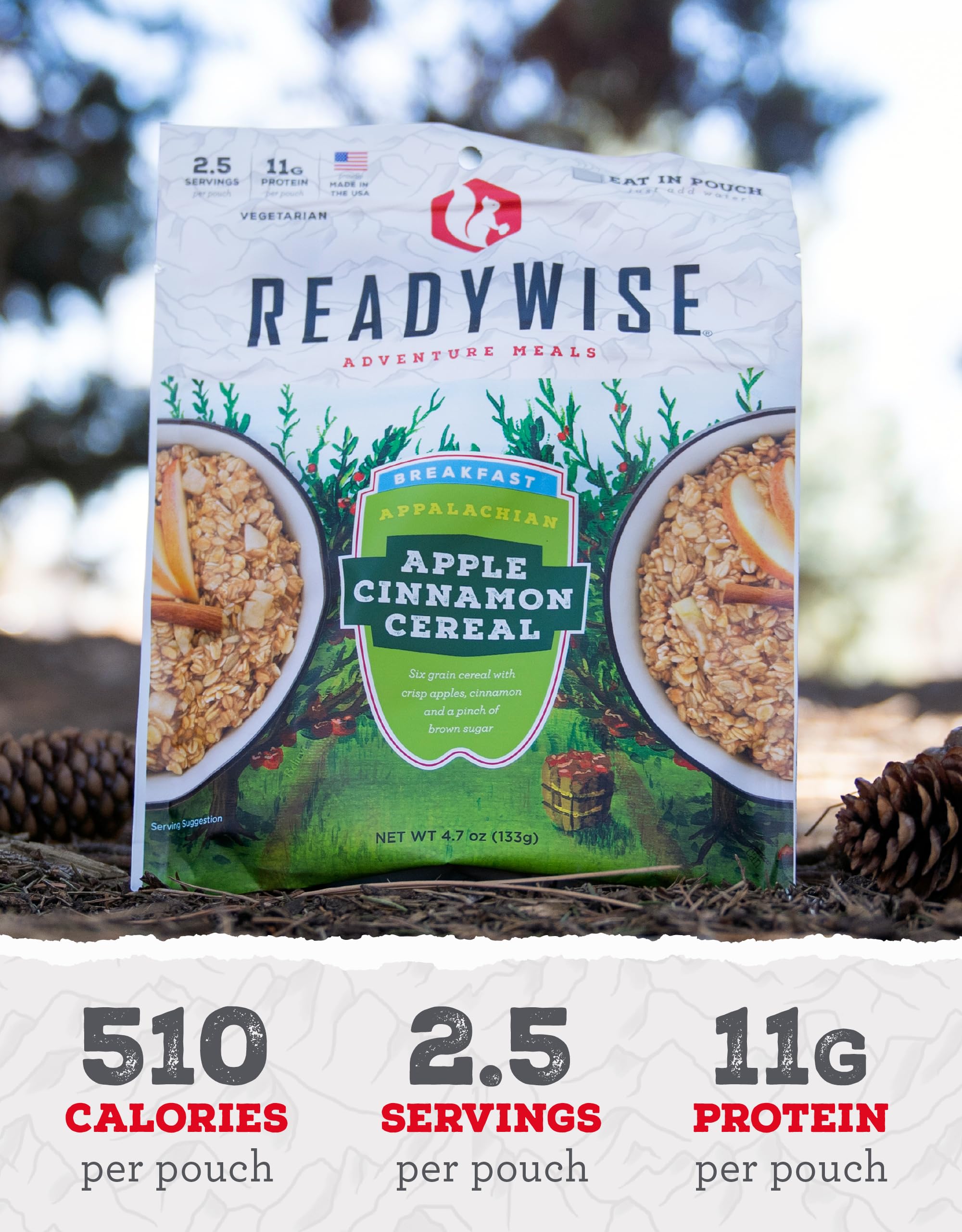 ReadyWise Freeze Dried Apple Cinnamon Snack Pack - 2.5 Servings, Emergency Food Supply for Camping, Hiking & Survival | Lightweight MRE for Outdoor Adventures & Disaster Preparedness | Perfect for Backpacking Trips & Emergency Kits