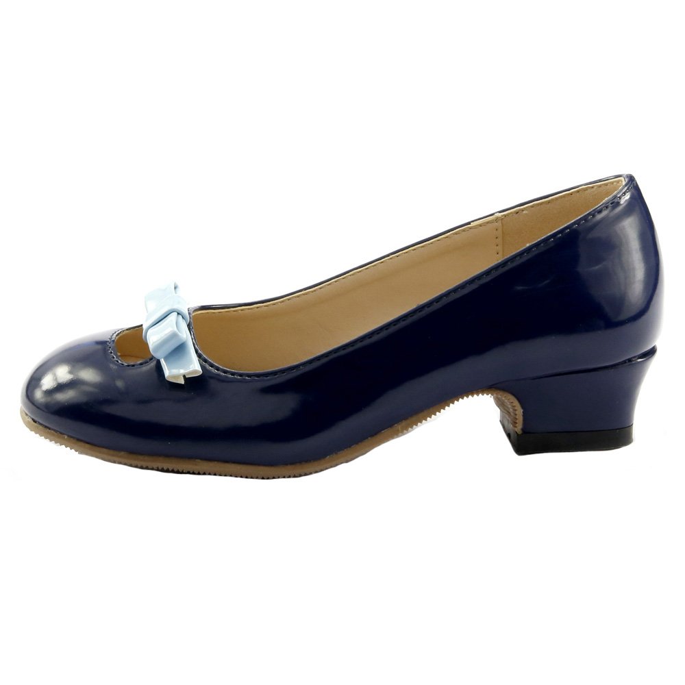 The Doll Maker Girls Glossy Bow Pump Shoes - Elegant Dress Shoes for Girls, Perfect for Parties, Weddings & Special Occasions
