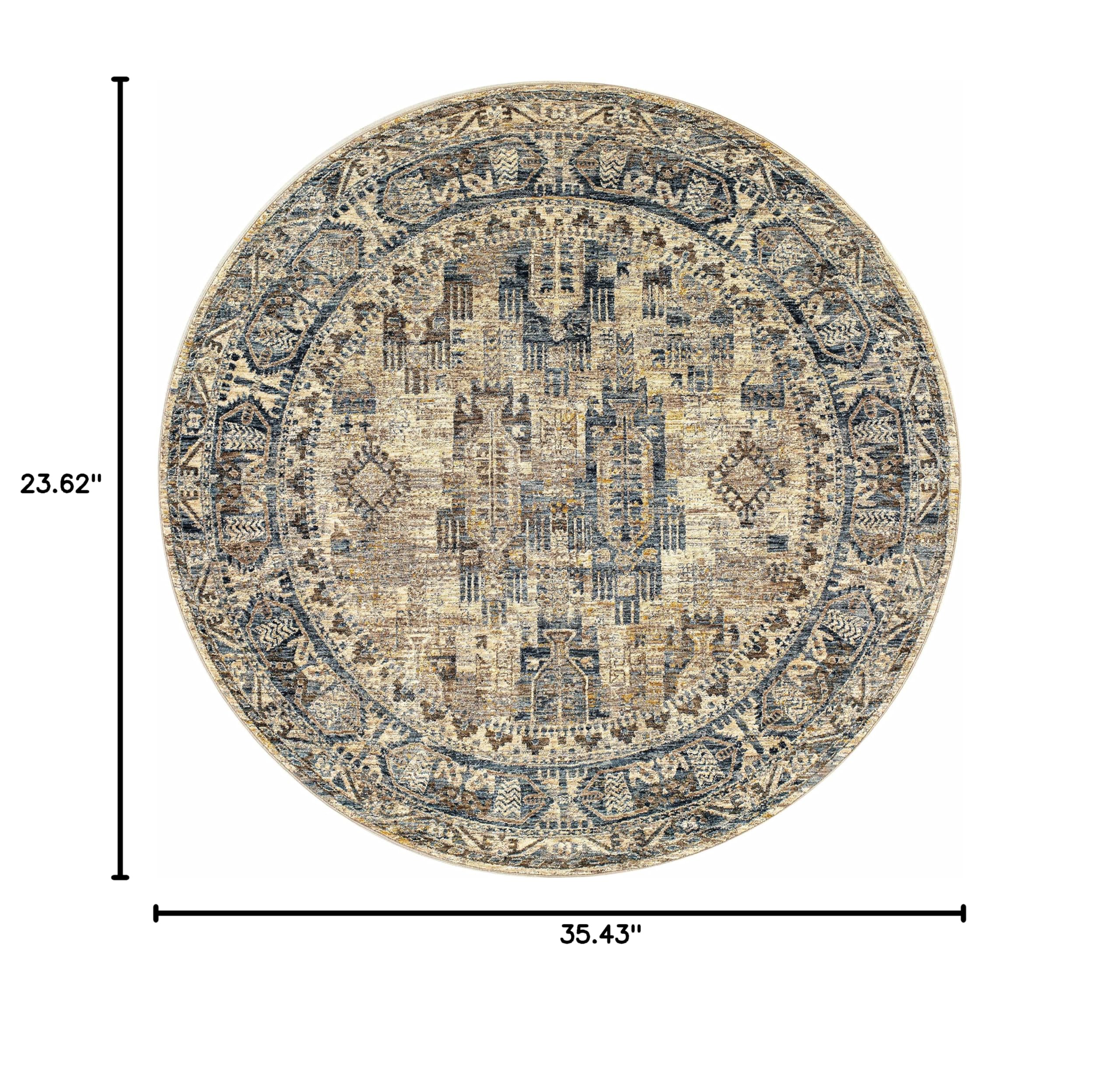Hauteloom Mundesley Traditional Beige Brown Blue Area Rug 2' x 3' - Soft Living Room & Bedroom Carpet for Home Decor, Cozy Floor Mat for Family Spaces