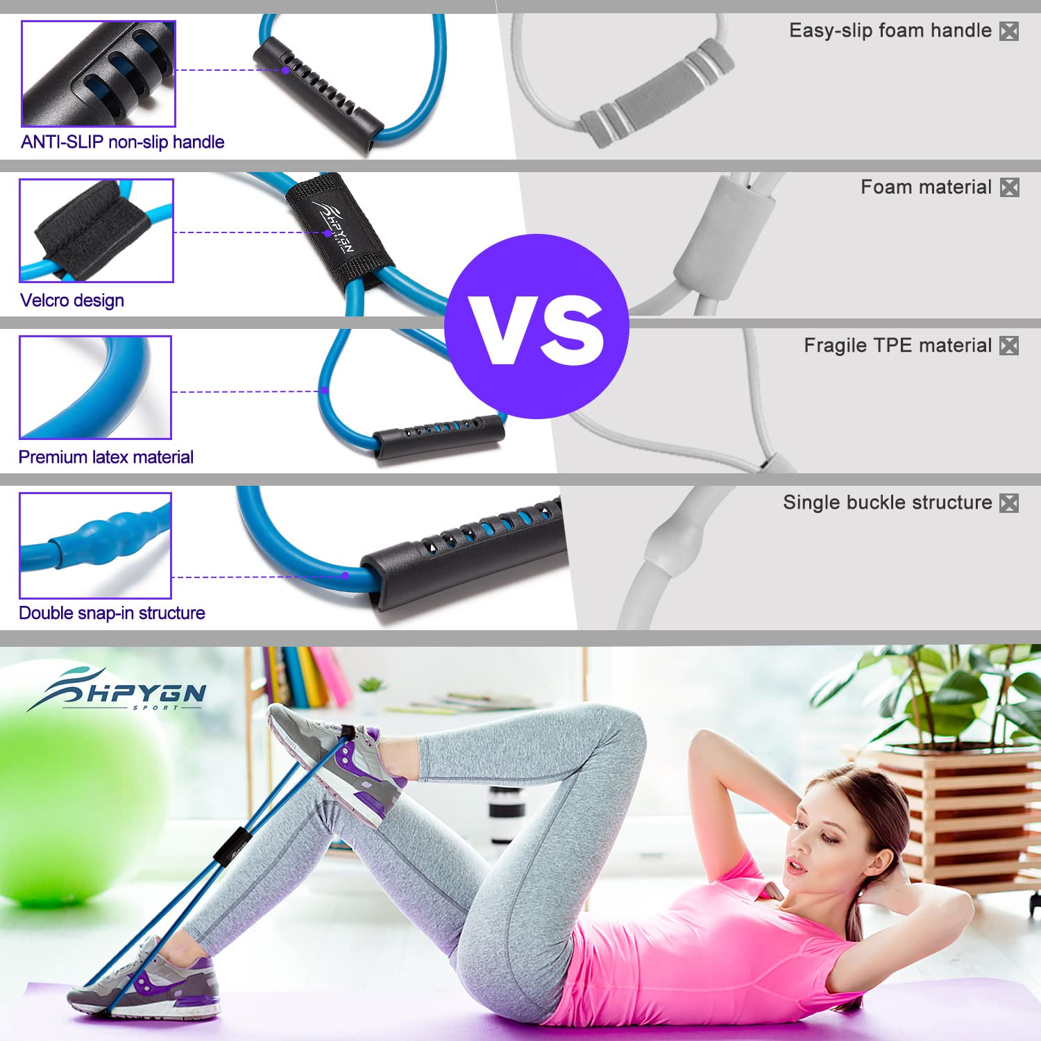 Figure 8 Resistance Band - Heavy Duty 200LB Exercise Bands for Arms, Chest, Yoga & Gym Workouts - Perfect for Strength Training, Physical Therapy & Home Fitness