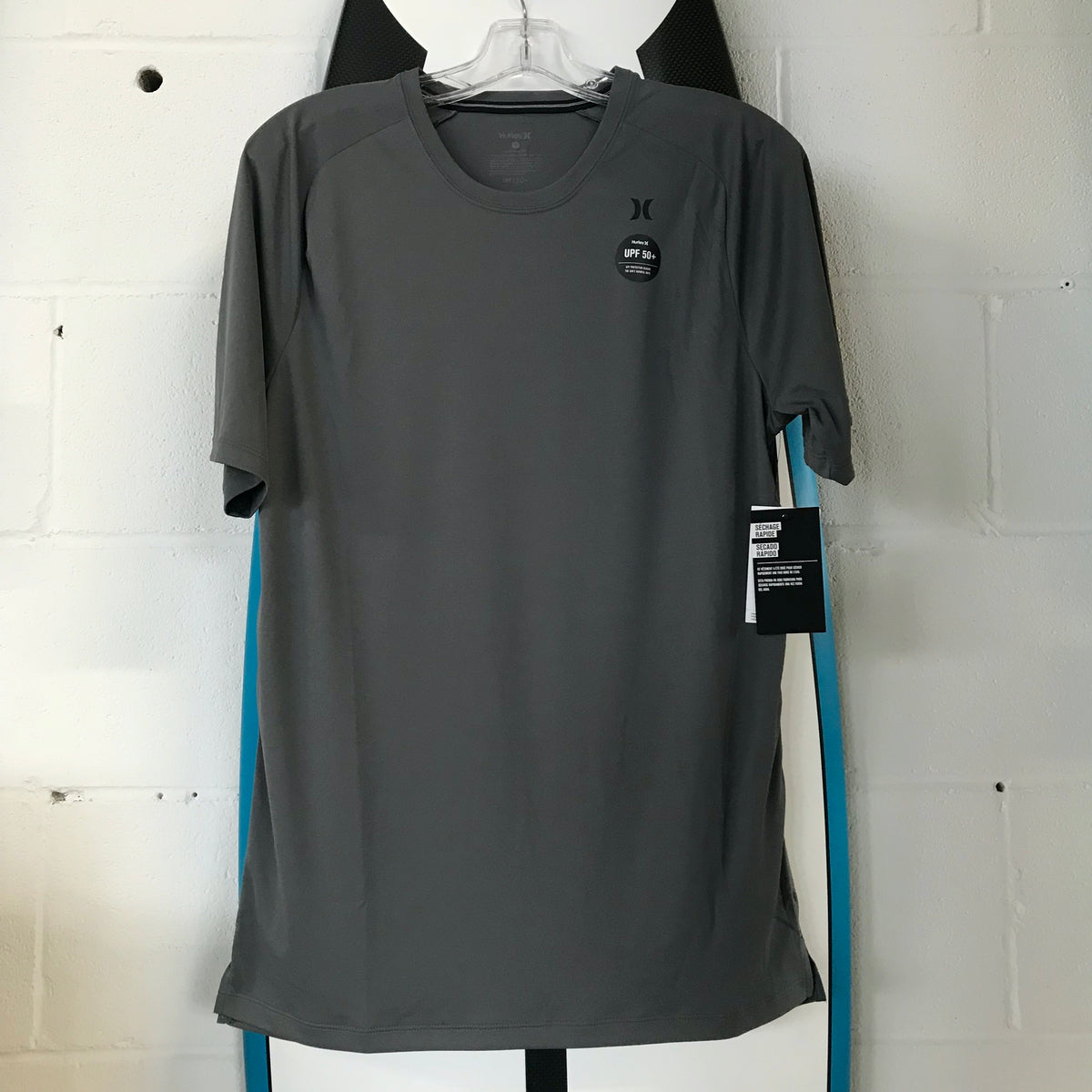 Men's Hurley Q/D Short Sleeve Rash Guard Shirt - Iron Grey - UPF 50+ Sun Protection for Surfing, Swimming & Outdoor Activities