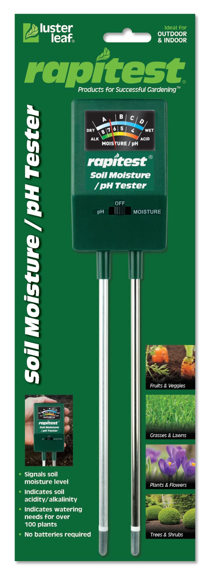 Luster Leaf 1817 Rapitest Digital Soil pH and Moisture Tester for Plants - Accurate Gardening Tool for Indoor/Outdoor Plants, Flowers, Vegetables - Essential for Home Gardeners and Professional Landscapers