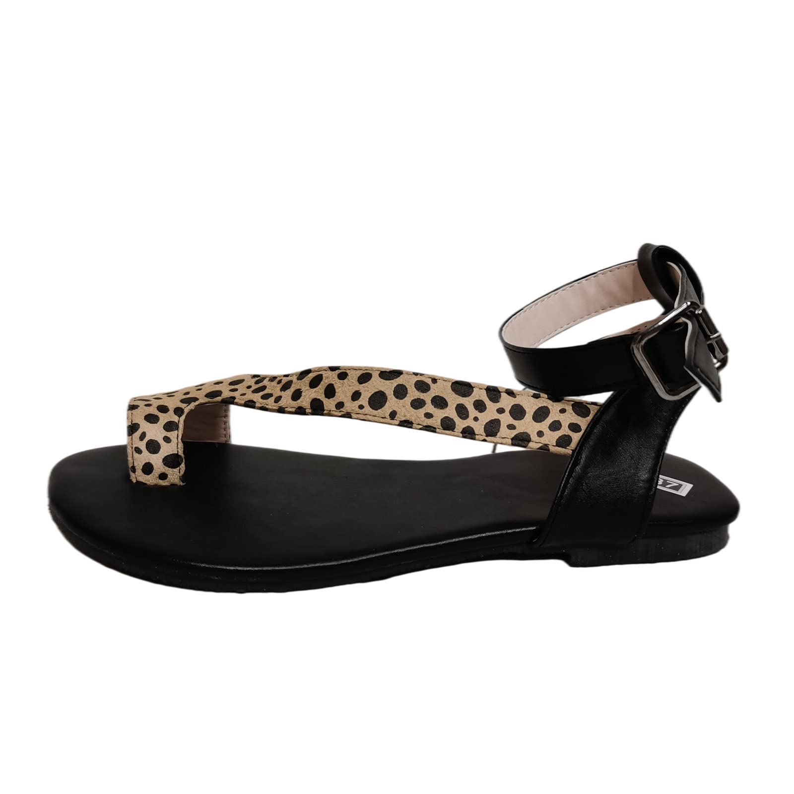 Oiangi Women's Leopard Print Flat Sandals - Fashion Ankle Strap Buckle Open Toe Casual Shoes | Comfortable Summer Beach Sandals for Walking, Vacation & Outdoor Activities