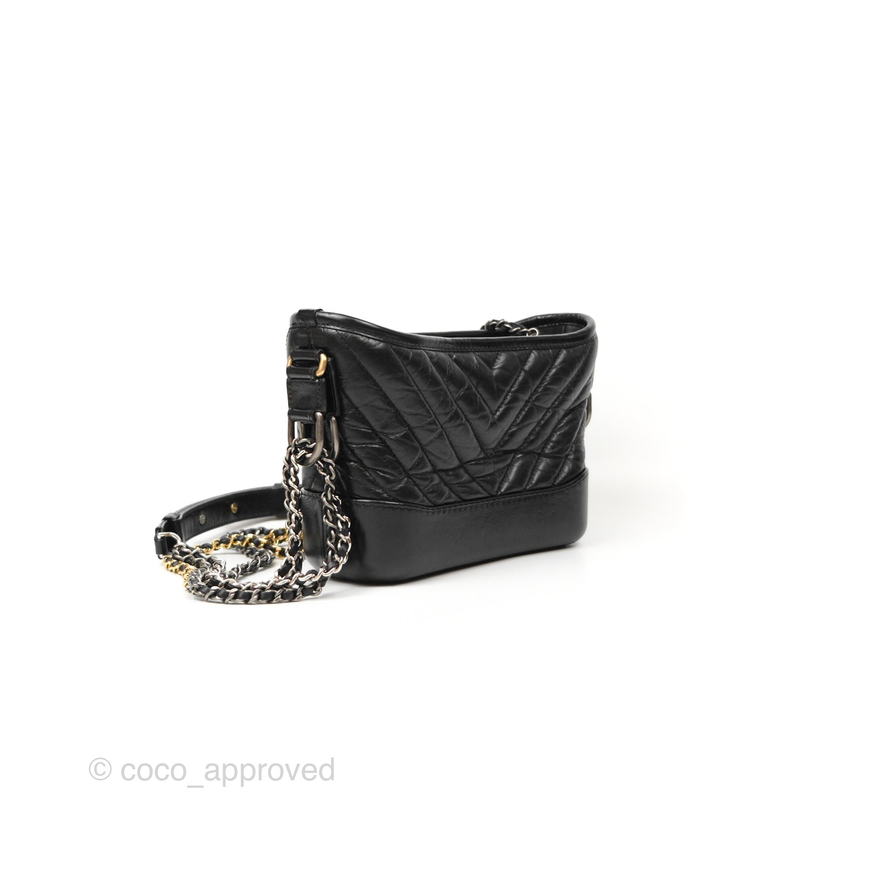 Chanel Chevron Small Gabrielle Hobo Bag in Black Aged Calfskin with Mixed Hardware - Luxury Shoulder Bag for Women, Perfect for Work, Travel and Everyday Use