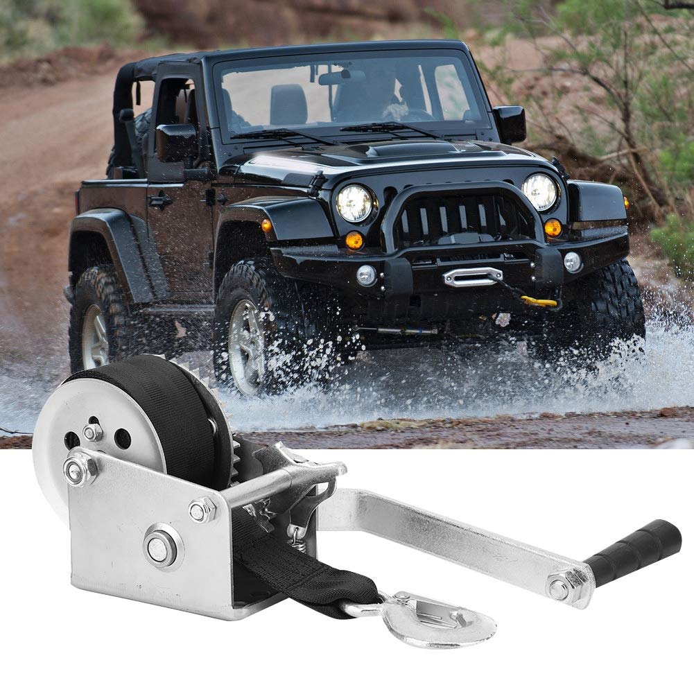 600lbs Heavy Duty Hand Winch with Hand Crank & Polyester Strap - Boat Trailer Winch for Secure Loading & Hauling (Perfect for Marine, RV, ATV & Utility Trailers)