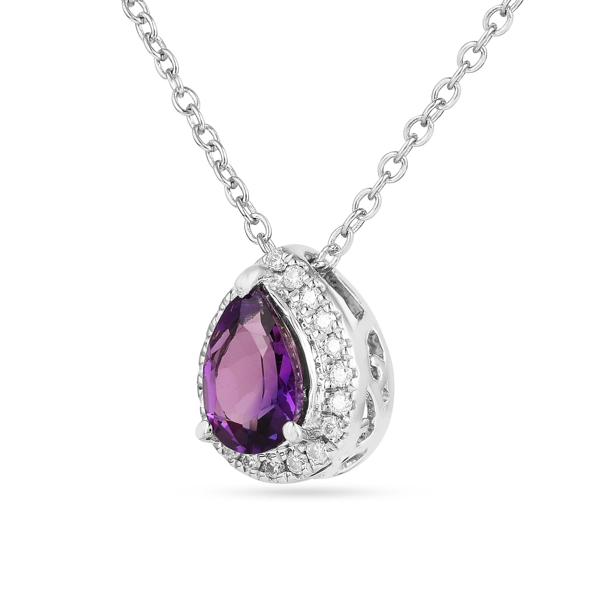 Natural Amethyst Teardrop Pendant Necklace for Women - Healing Crystal Jewelry Gift for Birthday, Anniversary & Spiritual Protection | Elegant Layering Necklace for Everyday Wear & Special Occasions