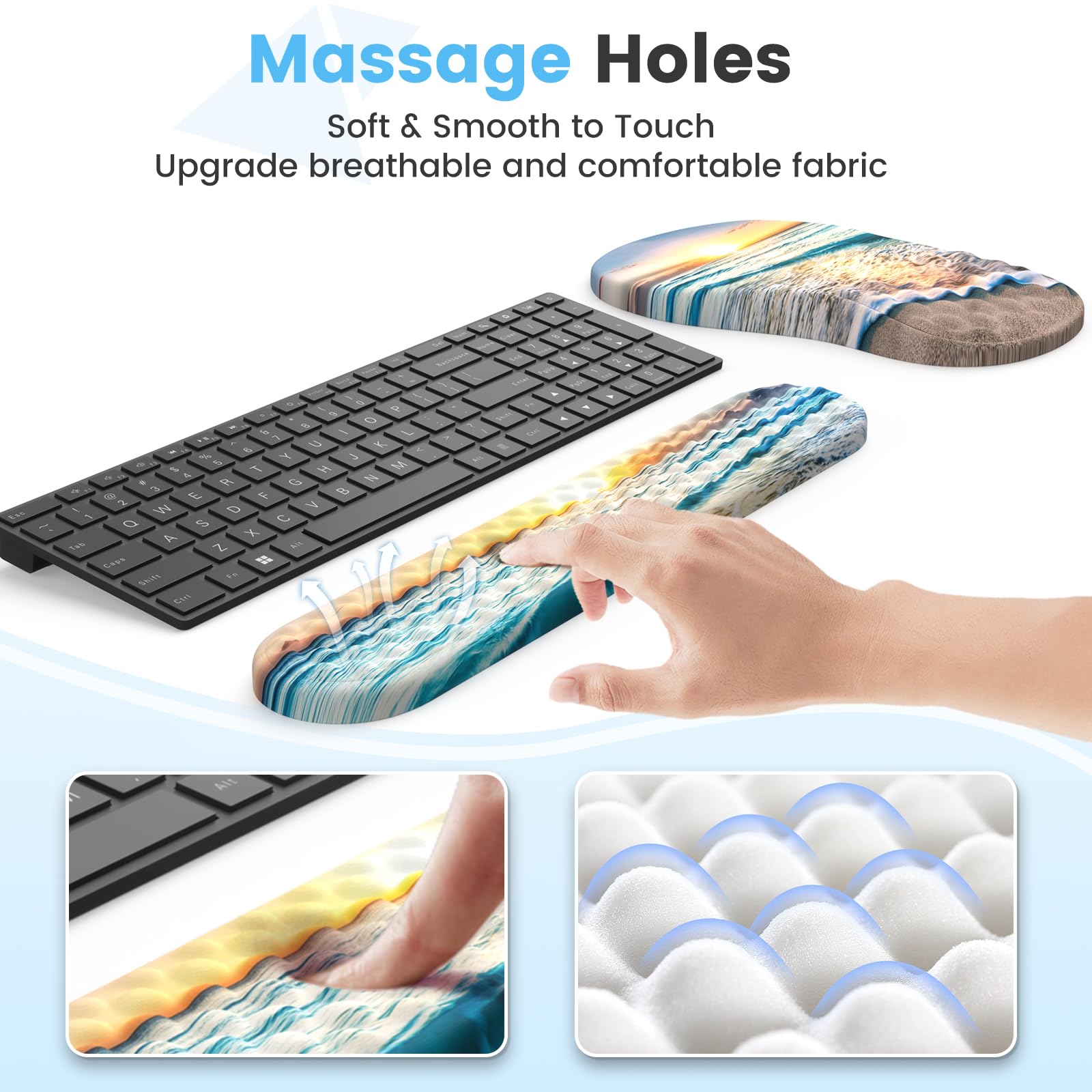 Ergonomic Mouse Pad with Wrist Rest - Comfortable Keyboard Wrist Support Pad Set for Office, Laptop & Computer - Reduce Wrist Pain for Long Hours Typing & Gaming (Beach Design)