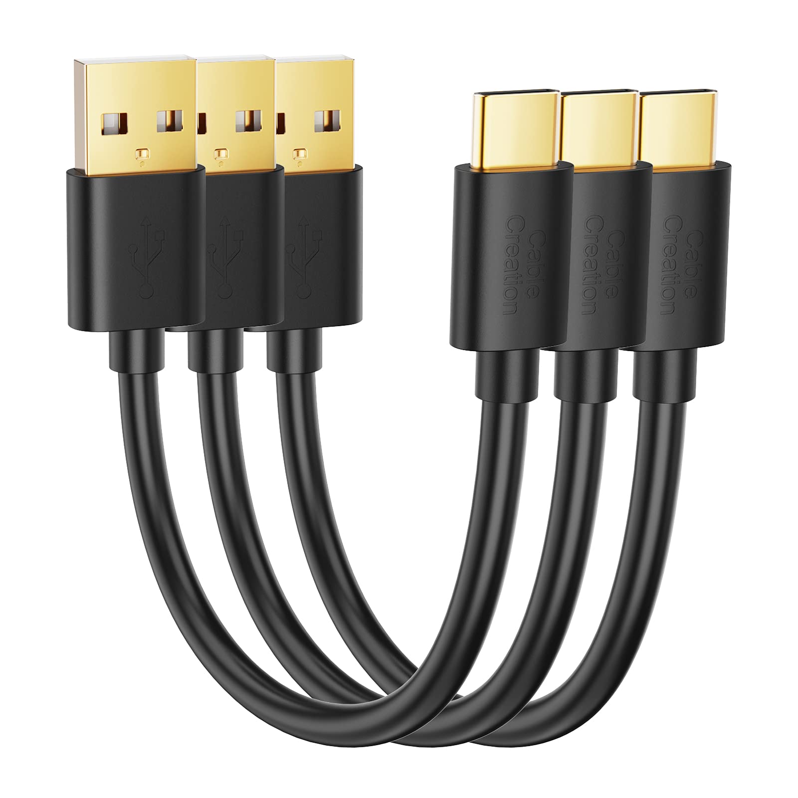 CableCreation 3-Pack 6-Inch USB C to USB A Fast Charging Cable | Short Type C Data Cord for Power Bank, Galaxy S23, iPad Pro/Mini, iPhone 15/16, Android Phones & PS5 Controller | Perfect for Travel, Car Charging & Gaming Accessories