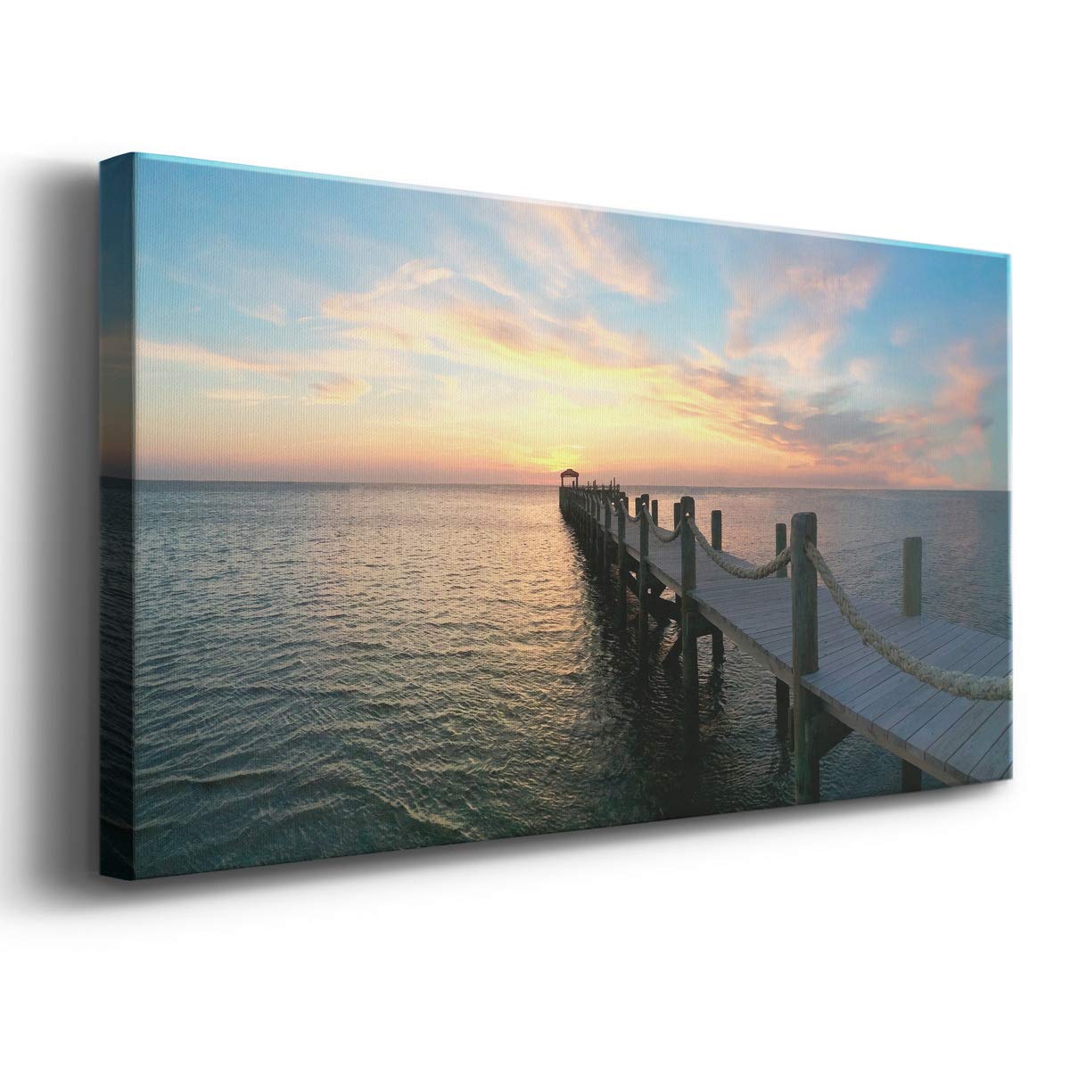Modern Ocean Sunrise Canvas Wall Art - Blue Beach Landscape Print for Living Room, Bedroom, Bathroom & Office Decor - Ready to Hang 24x48 Inches - Perfect for Coastal, Nautical & Home Interior Design