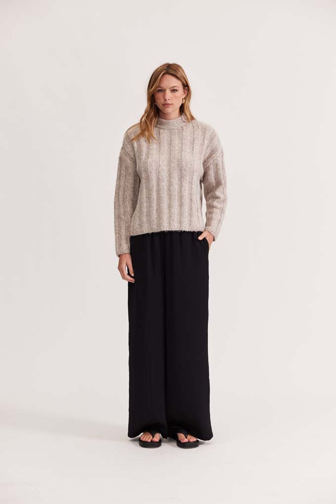 Stylish Maja Ribbed Jumper Sweater - Cozy Oat & Marle Color Knit Pullover for Women | Perfect for Fall Layering, Casual Outfits & Coffee Dates