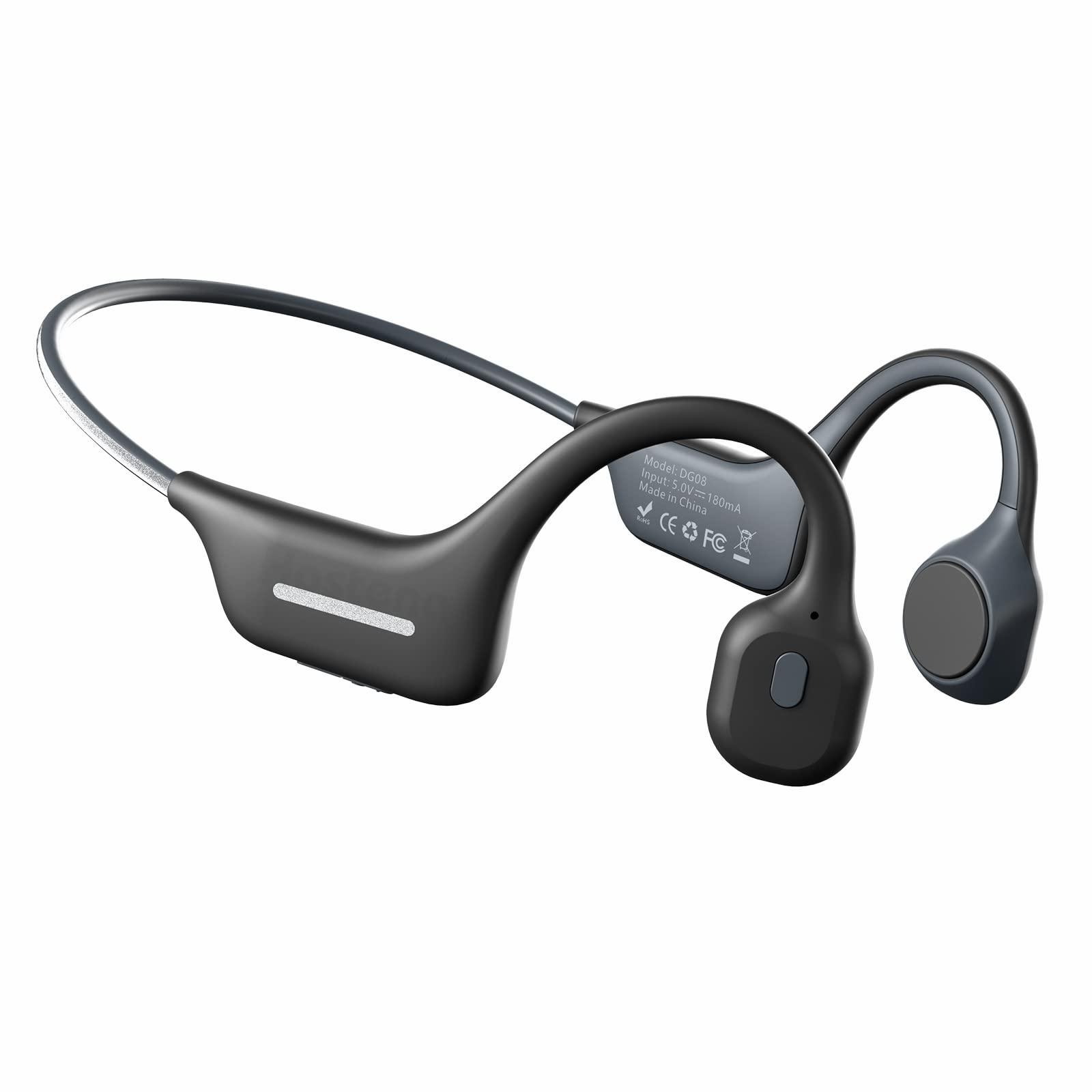 Wireless Bone Conduction Headphones Bluetooth 5.0, Open Ear IP56 Waterproof Sports Headset with Built-in Mic & Reflective Strips - Comfortable for Running, Cycling, Workouts, Driving, Jogging & Listening to Audiobooks (Black)
