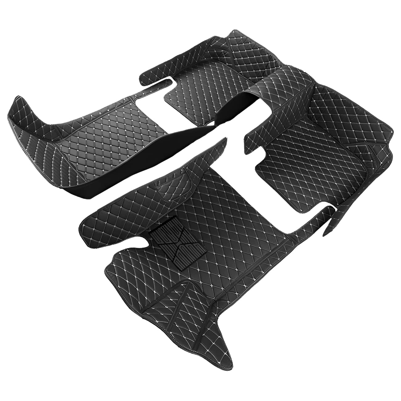 Custom Fit All-Weather Floor Mats for Mazda CX-9 (2007-2015) - Premium Leather & Carpet Car Floor Liners - Front & Rear Set - Black/Beige - Perfect for Winter, Rain & Mud Protection