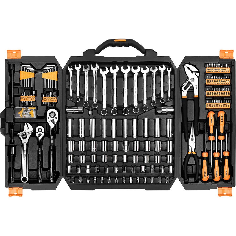 DEKOPRO 192-Piece Mixed Tool Kit - Home & Auto Repair Hand Tool Set with Wrench & Plastic Toolbox Storage Case - Perfect for DIY, Mechanics, and Car Maintenance