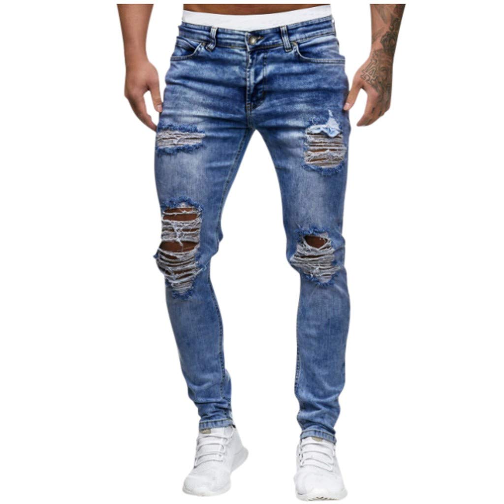 Men's Designer Stretch Super Skinny Ripped Jeans with Baggy Patches - Y2K Vintage Style Plus Size Skinny Flare Denim Pants for Casual Wear & Street Fashion