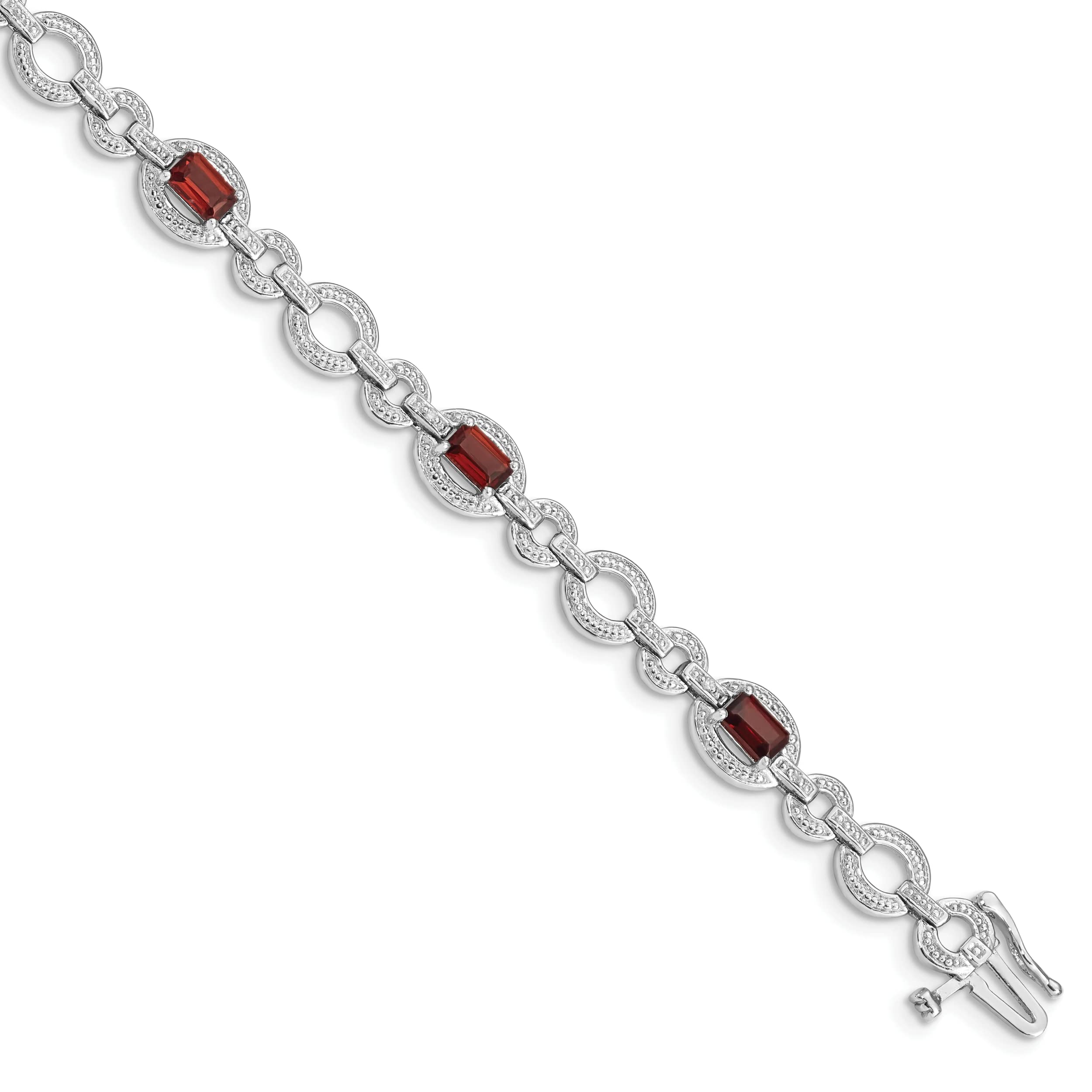 Silver Garnet Gemstone Oval Link Bracelet for Women - Elegant Handmade Jewelry Gift for Birthday, Anniversary & Special Occasions