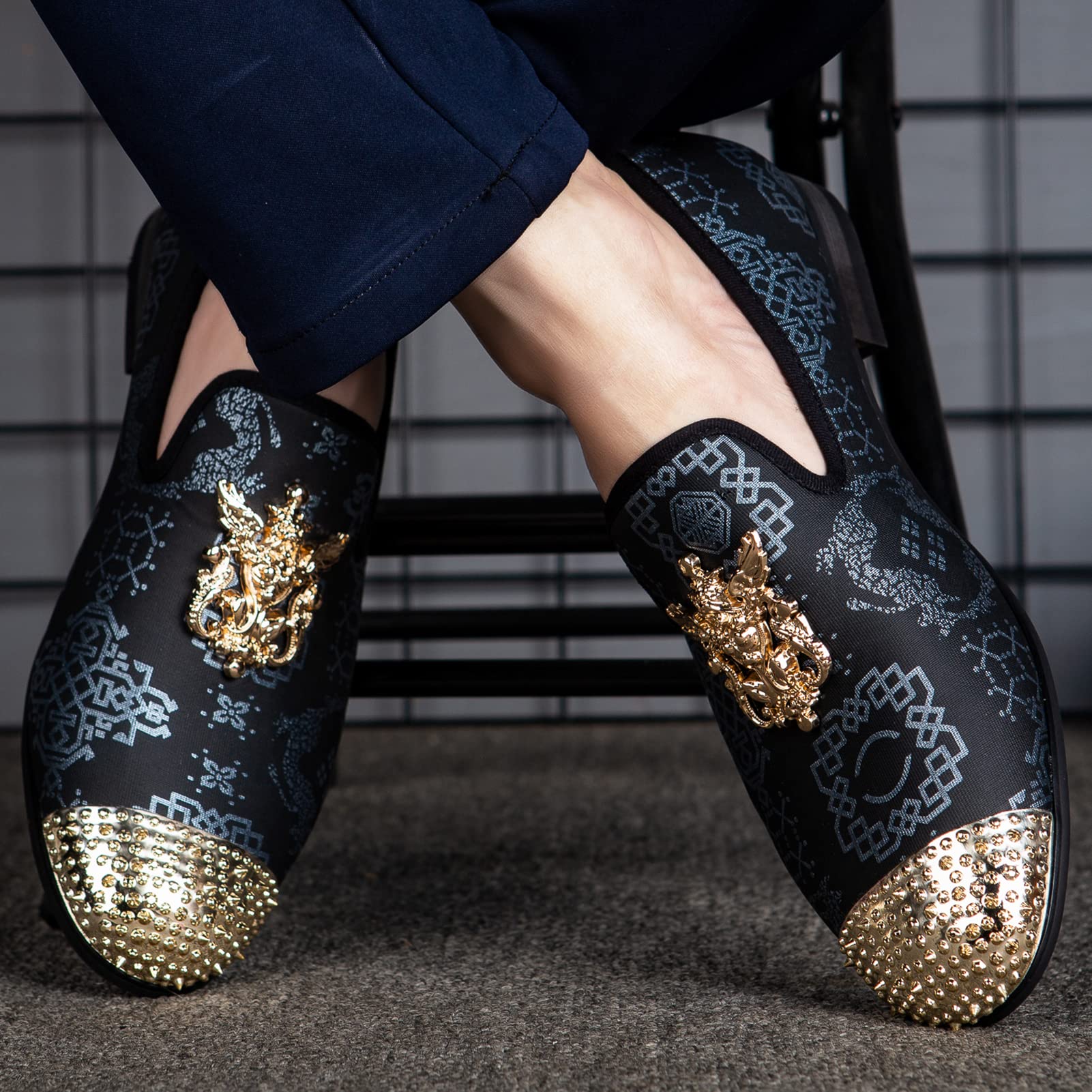 Meijiana Men's Velvet Loafers - Luxury Dress Shoes with Metal Embellishments for Parties, Weddings & Formal Events | Comfortable Slip-On Loafers for Business & Evening Occasions