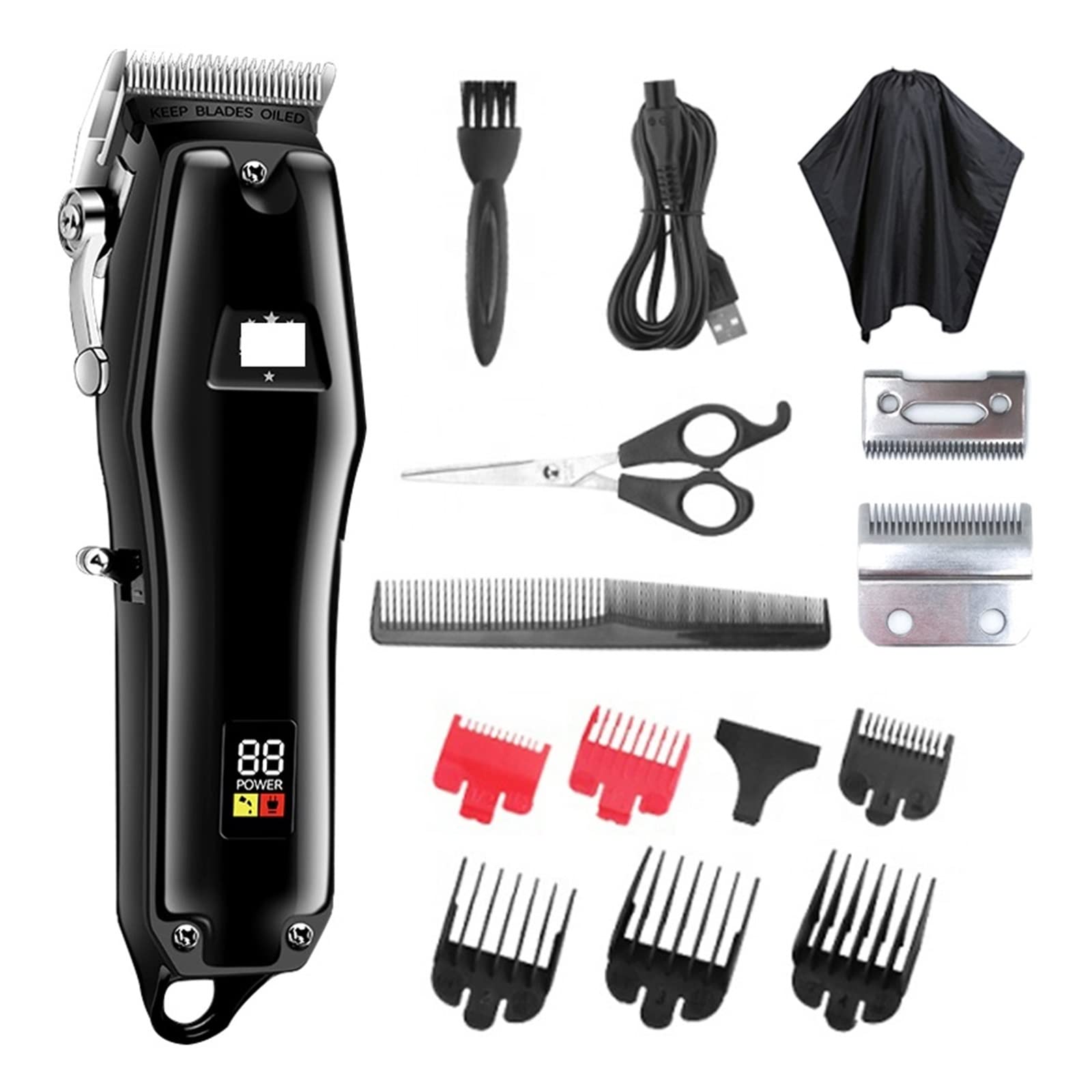 Professional Cordless Hair Clipper for Men - USB Fast Charging LCD Display Electric Barber Trimmer with Haircut Set | Home Grooming, Salon & Barber Shop Equipment (Color: TOP63)