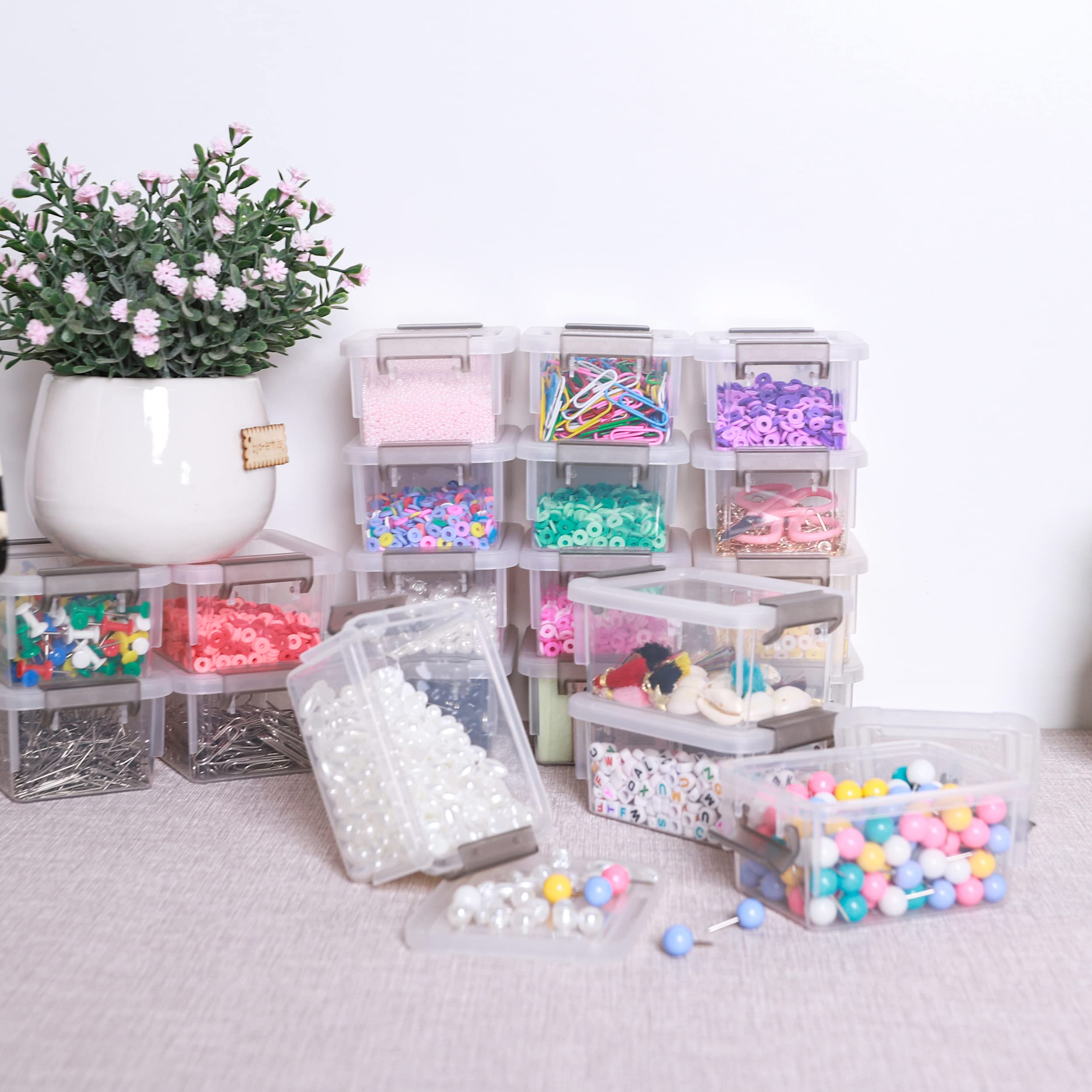 20-Pack 0.18 QT Clear Plastic Bead Organizer Boxes & 10-Pack 1.3 QT Small Stackable Storage Bins with Lids - Jewelry Making, Craft Supplies, Office & Home Organization Solution