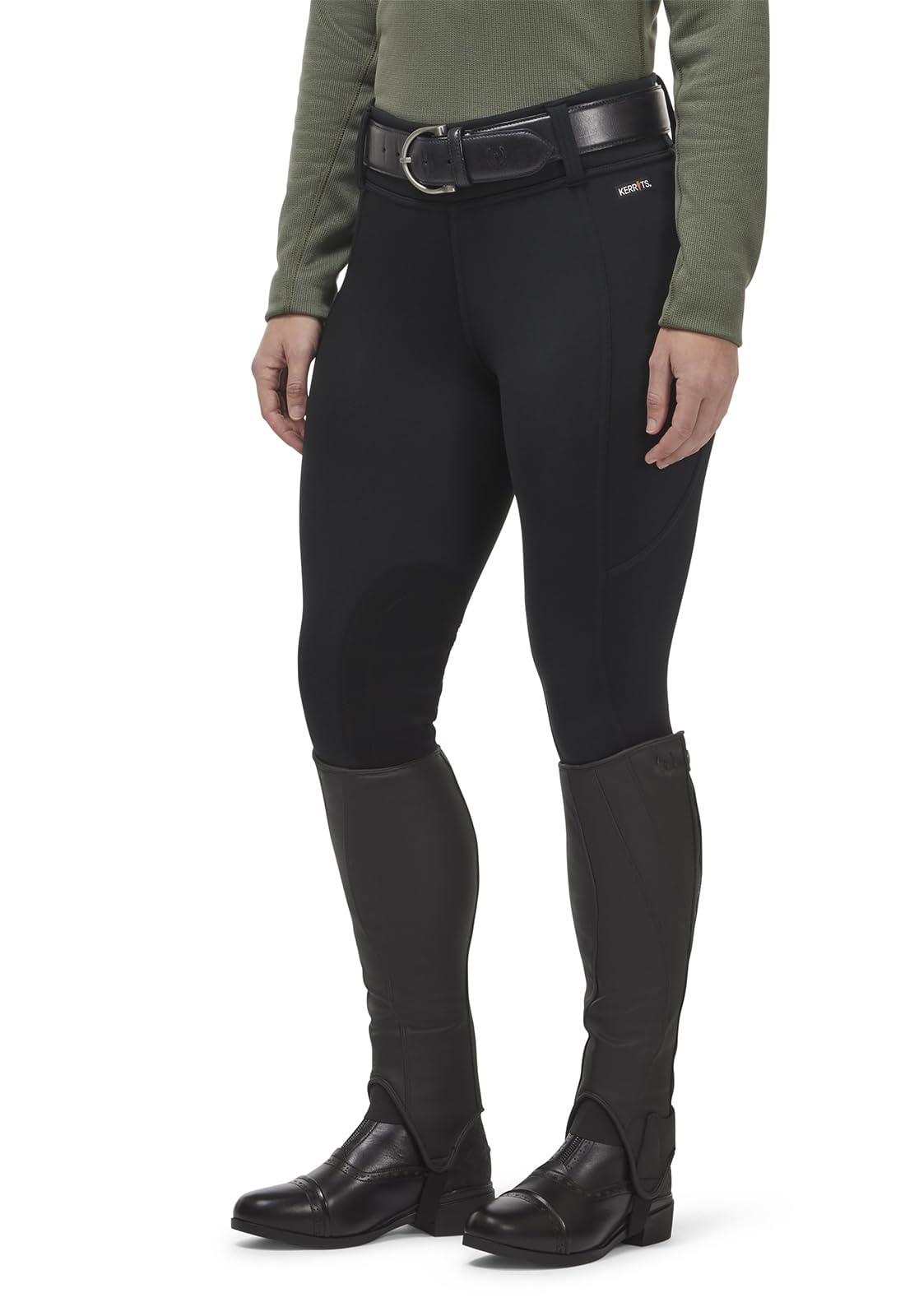 Kerrits Women's Sit Tight Wind Pro Knee Patch Winter Horse Riding Tights - Warm Polartec Equestrian Breeches with Phone Pocket for Cold Weather Riding & Outdoor Activities
