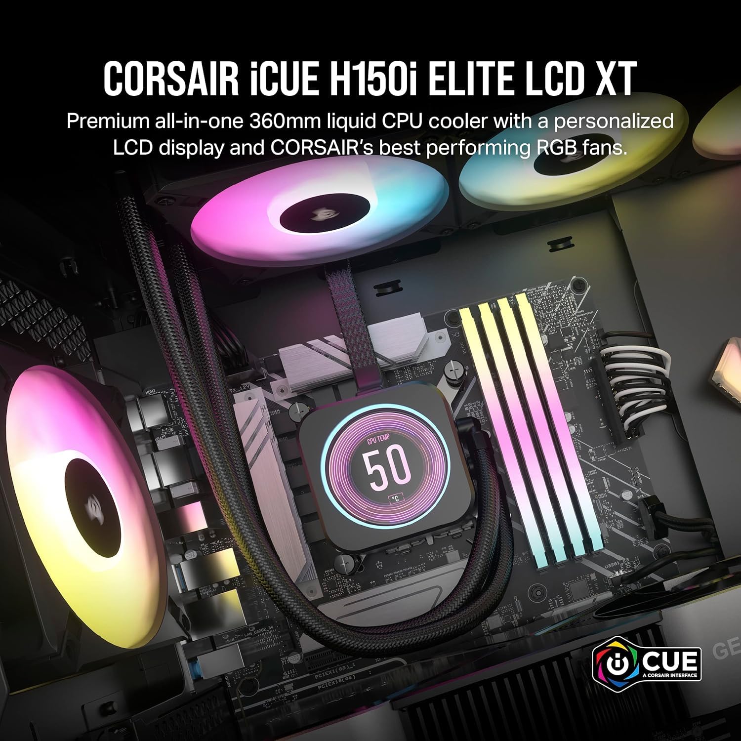 Corsair iCUE H150i Elite LCD XT 360mm RGB Liquid CPU Cooler with IPS LCD Screen & 3 AF120 RGB Fans - Compatible with Intel LGA 1700 & AMD AM5 Sockets - Includes iCUE Commander CORE (Renewed) - Perfect for Gaming PCs, Workstations, and High-Performance Cooling Systems