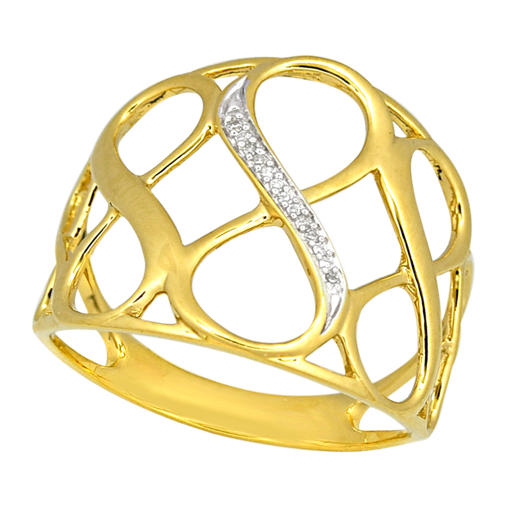 9ct Yellow Gold Diamond Infinity Ring with 13 Brilliant Cut Diamonds - Elegant Jewelry Gift for Anniversary, Wedding & Valentine's Day
