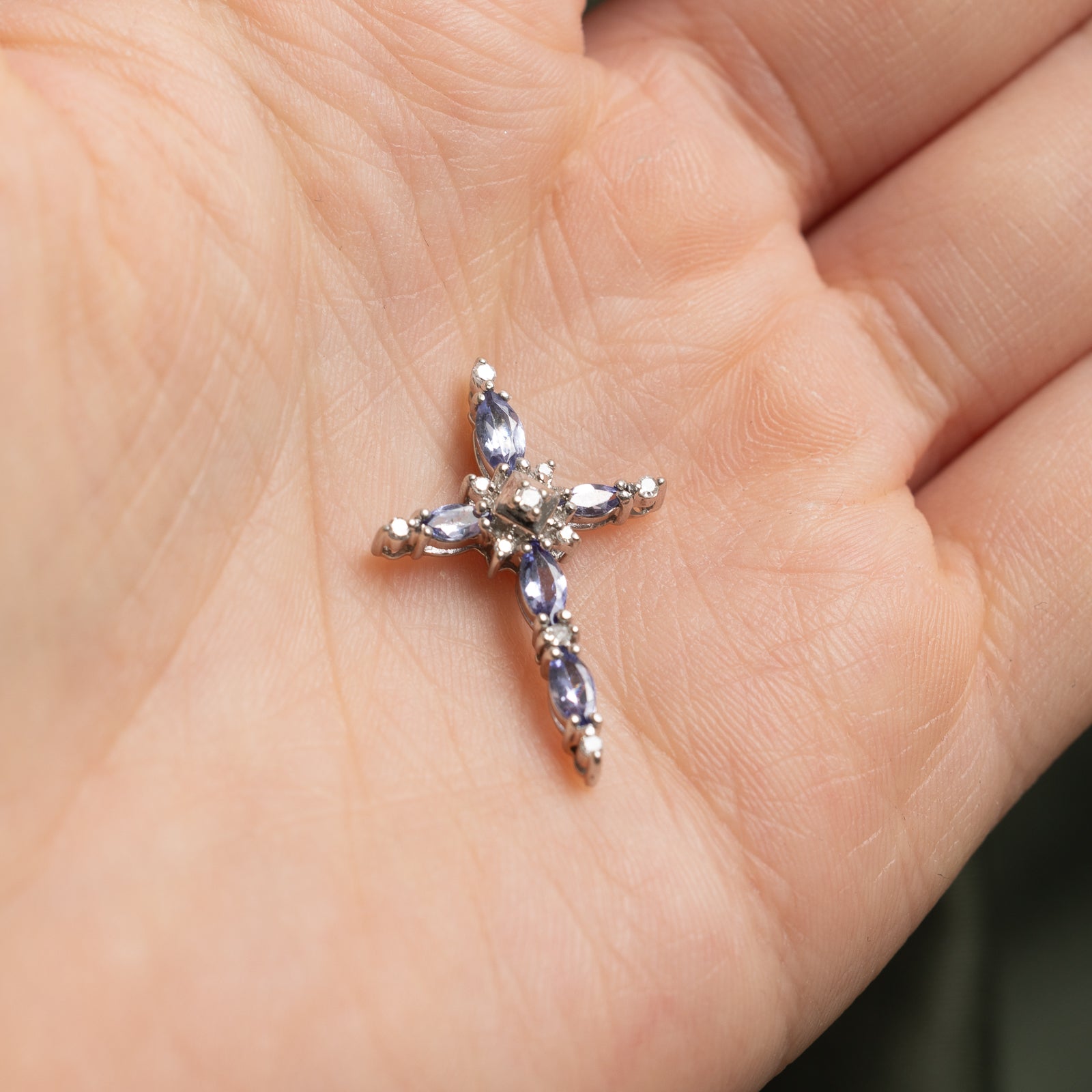 Exquisite 0.30ctw Tanzanite & 0.06ctw Diamond Cross Pendant Necklace - Sterling Silver Jewelry for Women - Perfect for Christmas Gifts, Baptism & Special Occasions