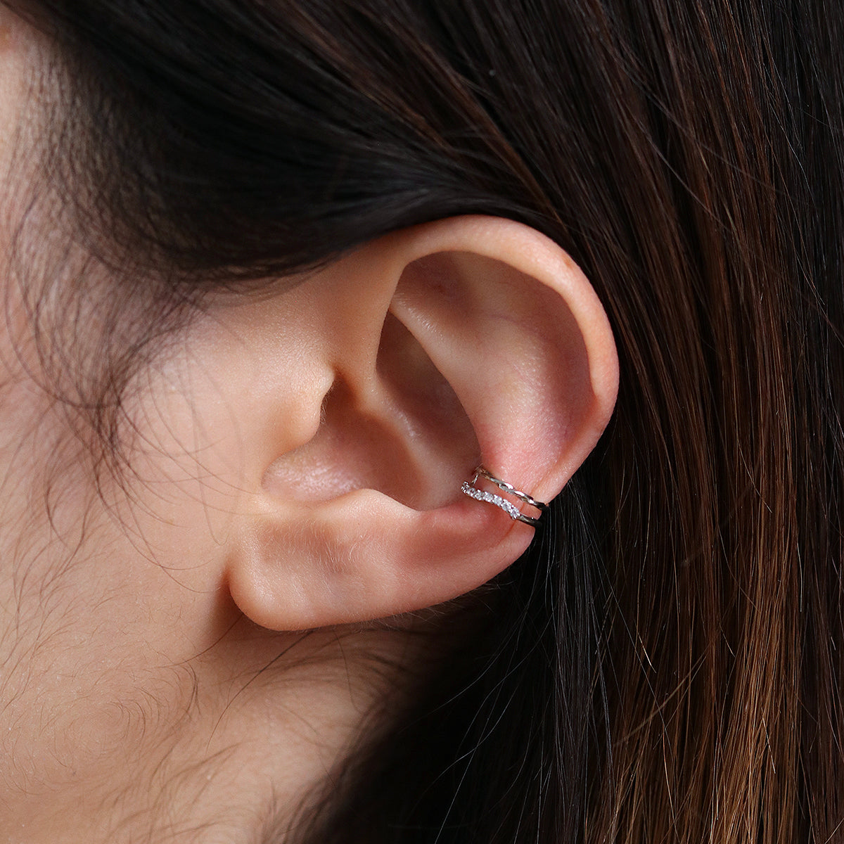 Double Cubic Ear Cuff - Trendy Non-Pierced Ear Cuff Jewelry for Women, Fashionable Silver Ear Cuffs for Cartilage, Helix & Outer Ear - Perfect for Parties, Weddings & Everyday Wear