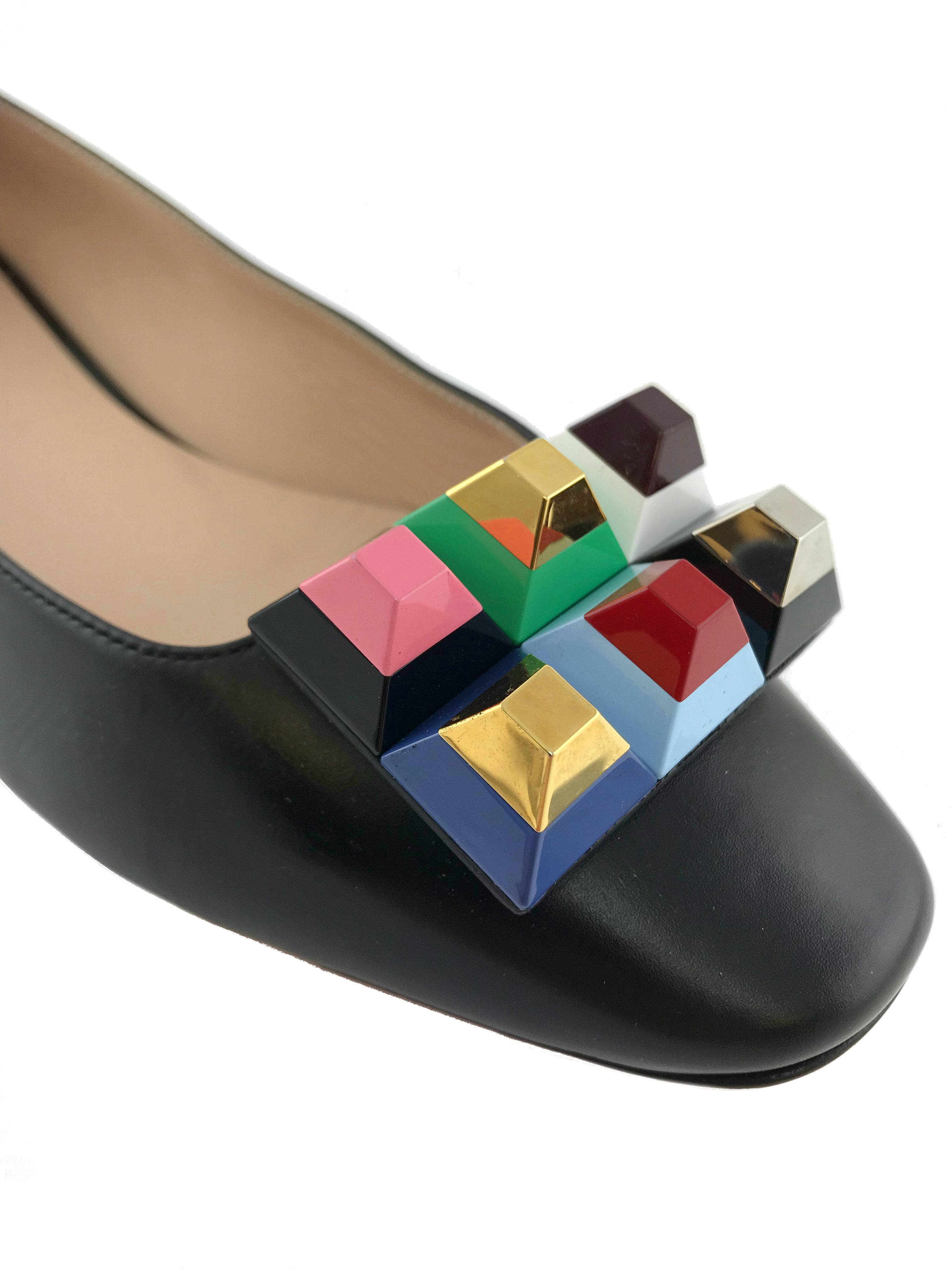 Fendi Rainbow Studded Leather Skimmer Flats Women's Size 10 | Fashionable Comfortable Ballet Flats for Casual Wear & Everyday Outfits