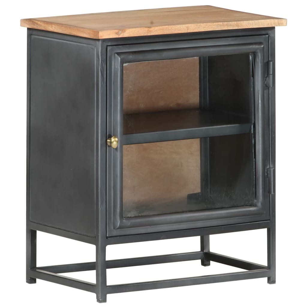 Modern Nightstand with Storage - Solid Acacia Wood Bedside Cabinet, 15.7