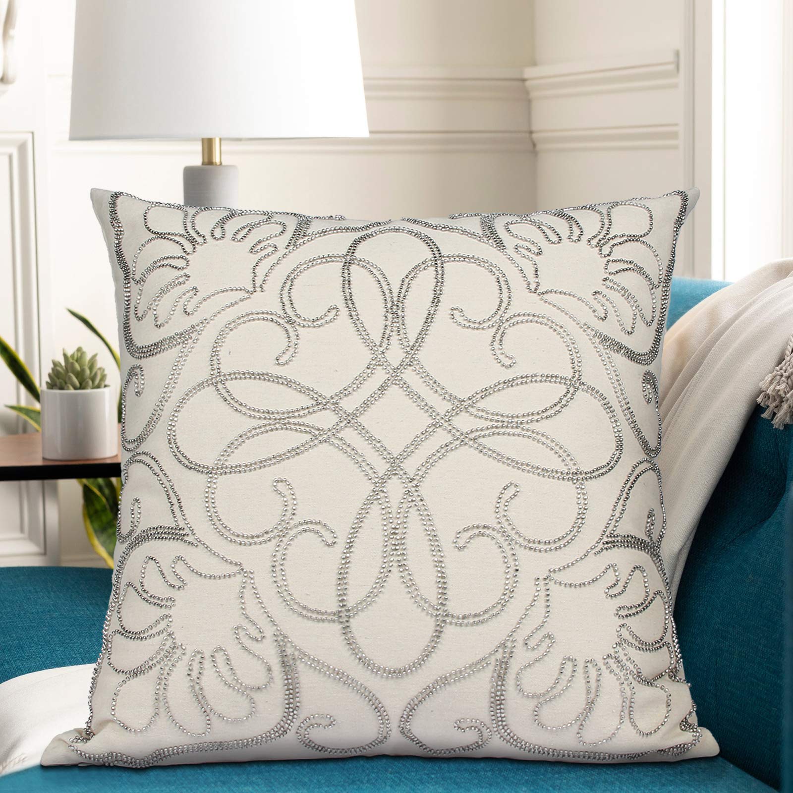 Mingfuxin 18x18 Inch Beaded Decorative Throw Pillow Covers - Square Bohemian Style Cushion Covers for Sofa, Bed, Living Room & Outdoor Furniture - Perfect for Home Decor, Cozy Reading Nook and Patio Relaxation