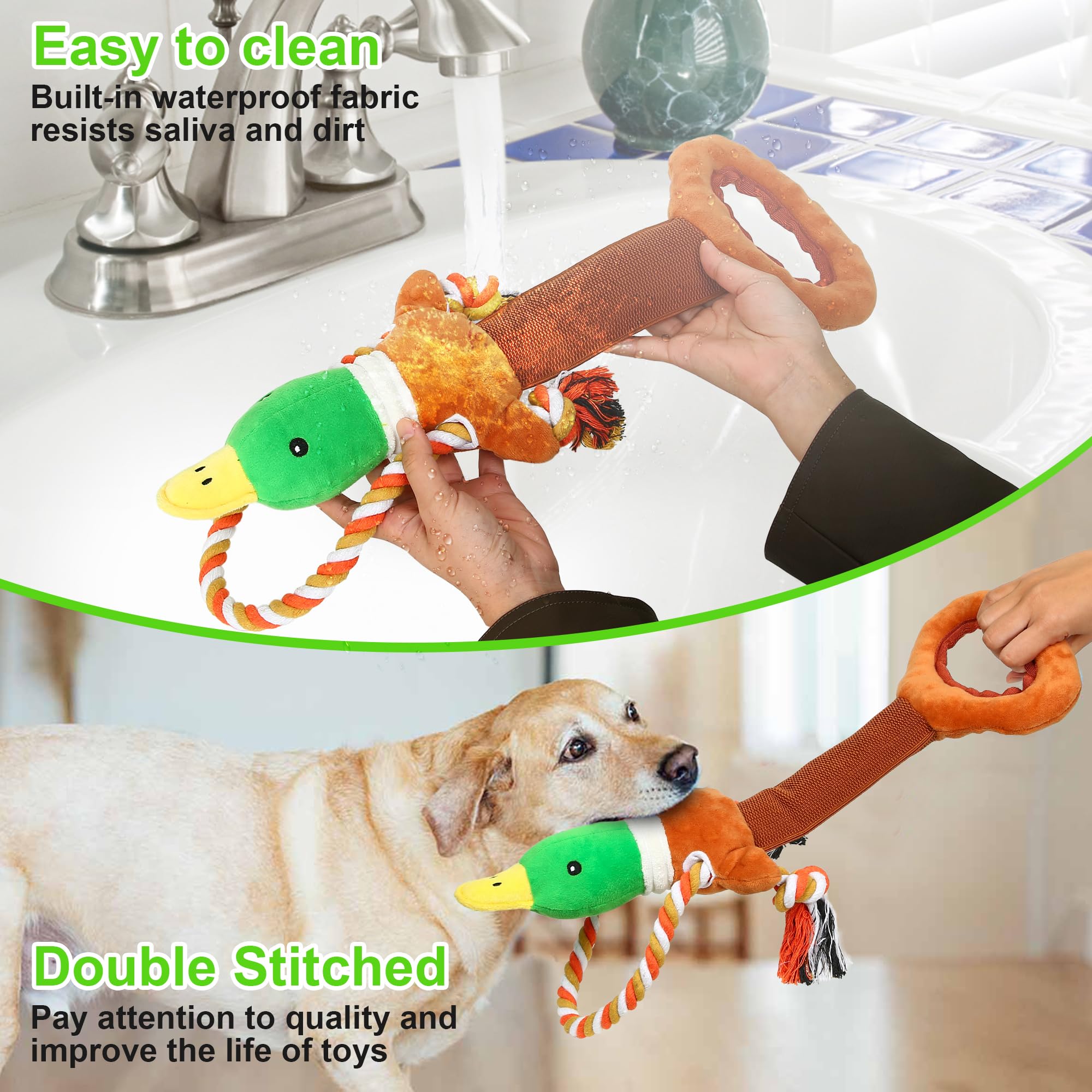 IOKHEIRA Squeaky Plush Dog Toys for Large & Medium Dogs - Cotton & Crinkle Paper Duck Chew Toy for Tug of War, Fetch Game | Durable Pet Toys for Indoor & Outdoor Playtime
